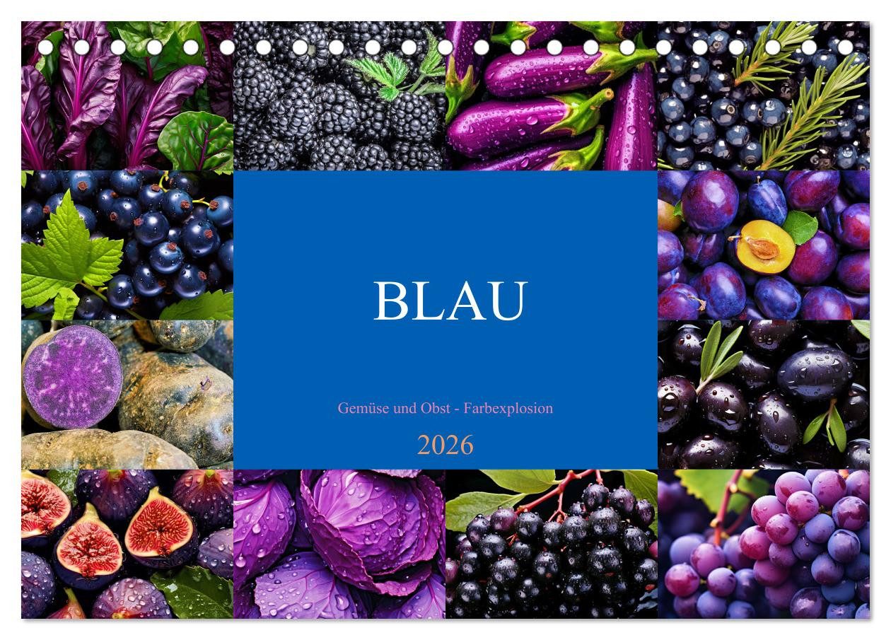 CALVENDO Wandkalender BLAU - Gemüse und Obst - Farbexplosion (Tischkalender 2026 DIN A5 quer