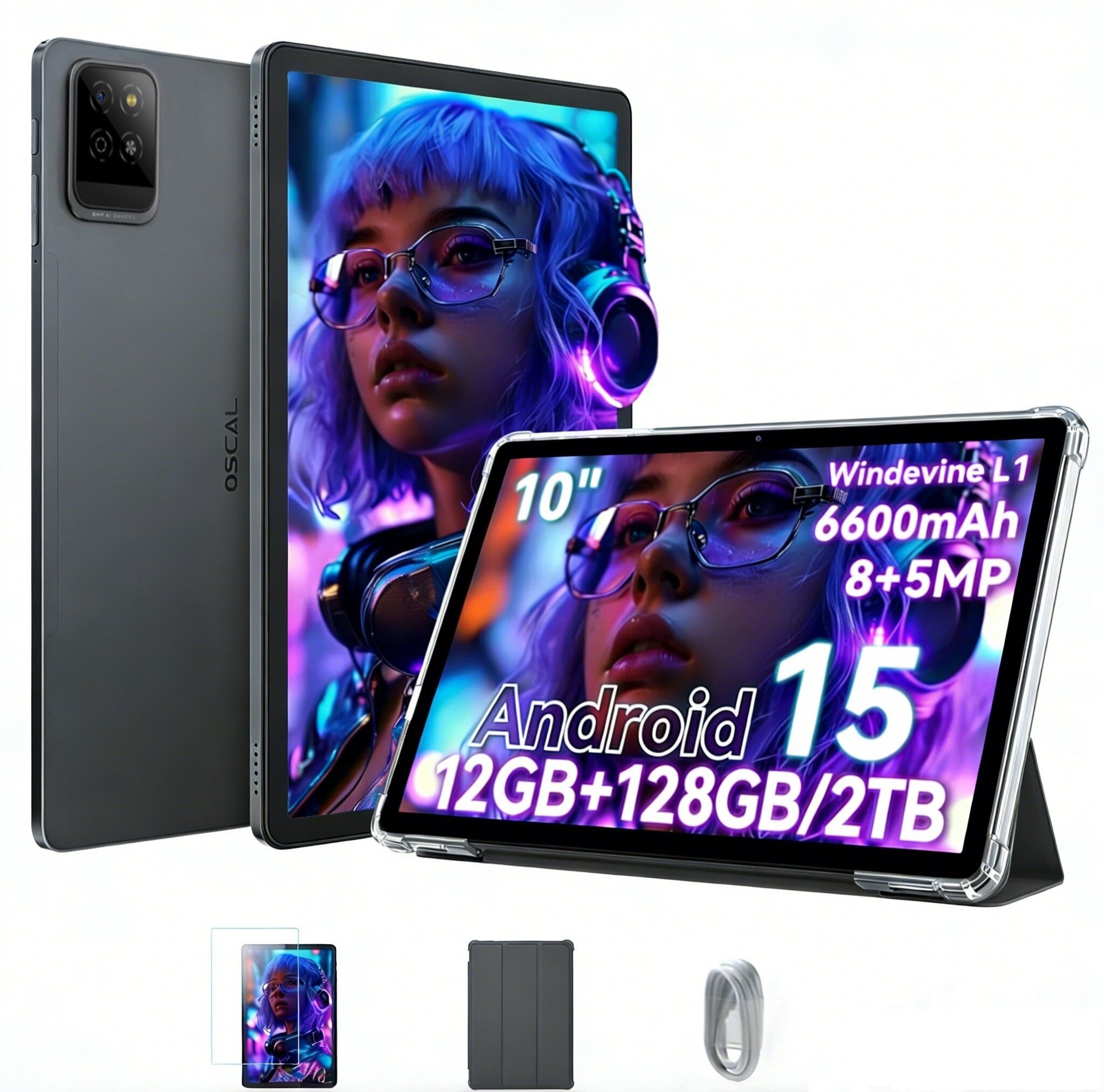 blackview 2026 OSCAL Pad30 10" HD+Tablet, 128GB, Android 15,kinder mit Zubehör Tablet (10.1", 128 GB, Android 15, WIFI, 12GB RAM (4 + 8 GB erweitert),Android 15, 6600mAh, 120 Hz, Widevine L1)