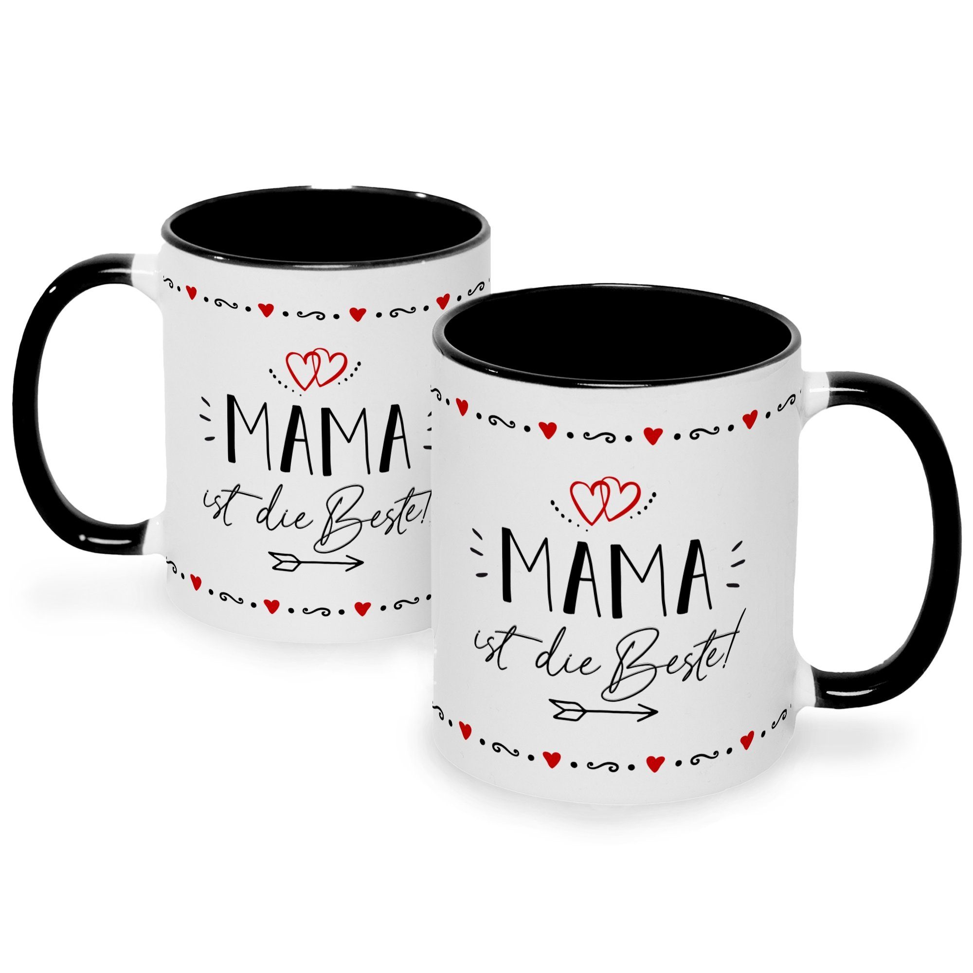 GRAVURZEILE Tasse mit Spruch Mama ist die Beste!, Keramik, Farbe: Schwarz & Weiß