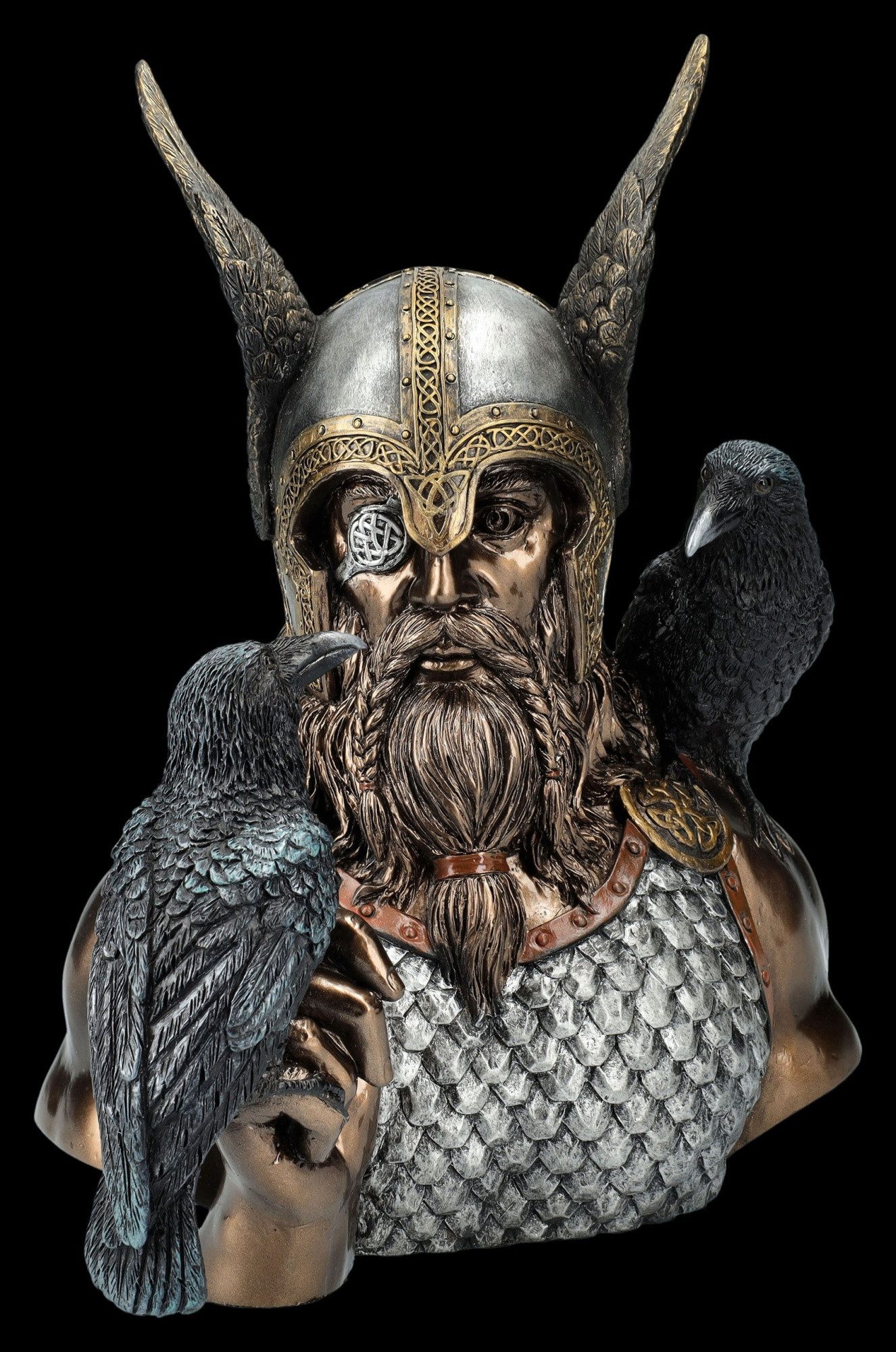Figuren Shop GmbH Dekofigur Odin Büste – Veronese Skulptur mit Raben Hugin & Munin 22,5 cm Deko