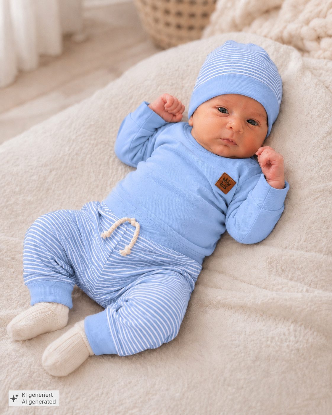 La Bortini Erstausstattungspaket Baby Anzug Langarmshirt Hose Mütze Socken neutral in braun (4-teilig, weich, für Jungen und Mädchen, Erstlingsset für Neugeborene, Shirt, Mitwachshose, Haube, Strümpfe) unisex, gestreift, 44 50 56 62 68 74 80