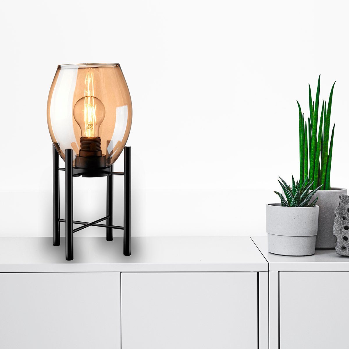 MeLiTec Tischleuchte Glas T181, LED wechselbar