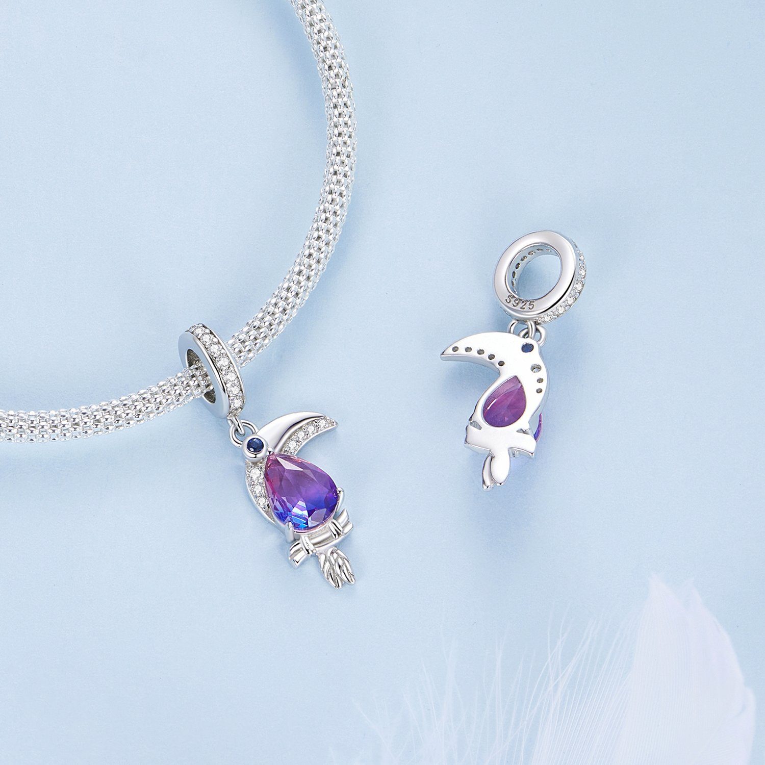 und liebe (1-tlg., Halskette Halsketten), lila Armbänder 925 Sterling Silber Geschenke diy für POCHUMIDUU Tukan Armband für Anhänger Perlen Menschen Bead