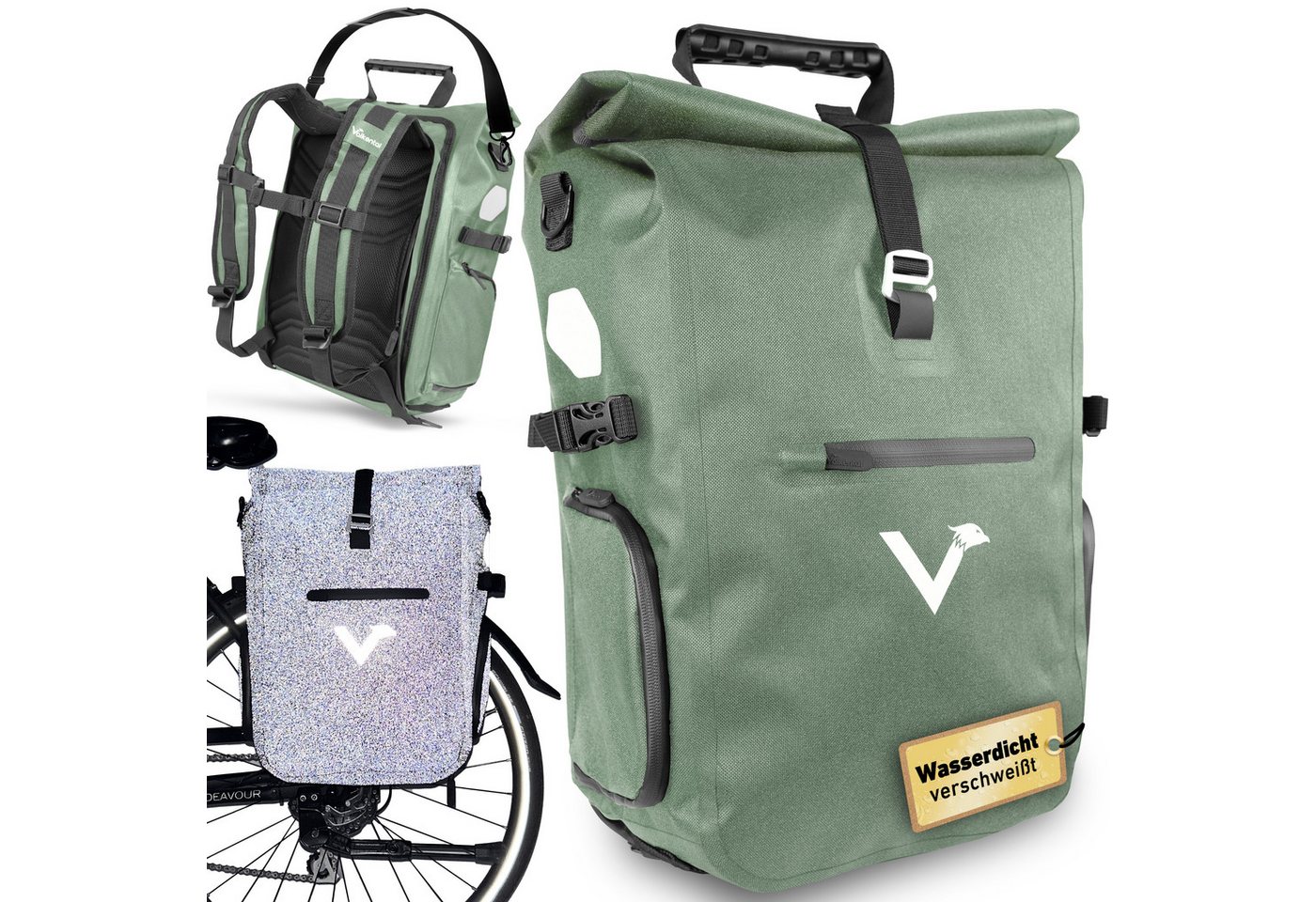 Valkental Fahrradtasche Pro Gepäckträgertasche, Rucksack & Umhängetasche, wasserdicht, Hochwertiges Nylon 23 L