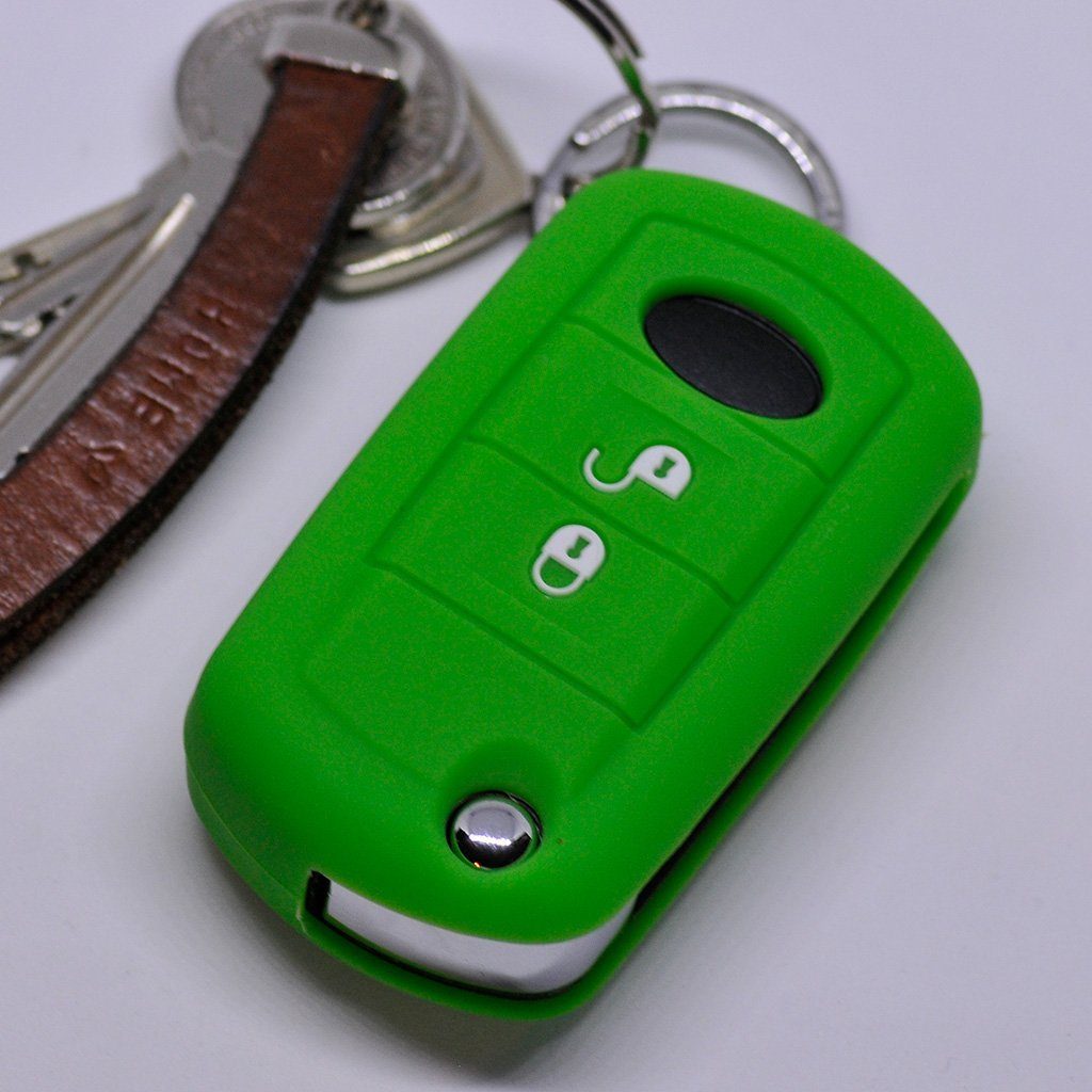mt-key Schlüsseltasche Autoschlüssel Softcase Silikon Schutzhülle Grün, für Land Rover Discovery 3 Range Rover LR3 2 Tasten Klappschlüssel