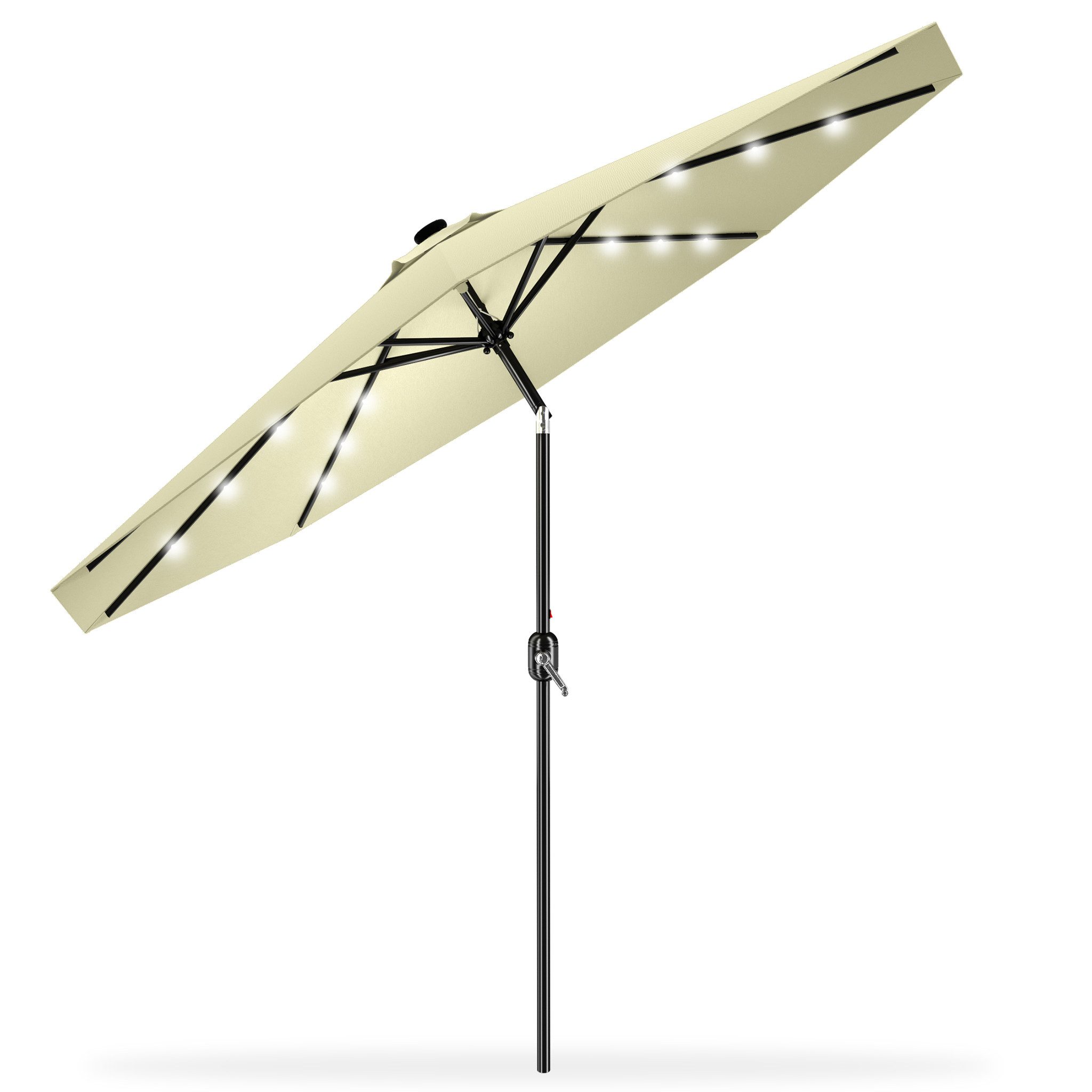 FIVMEN Sonnenschirm 300cm Solarbetriebene mit LED Sonnenschirm mit Kurbel Marktschirm, UV-Schutz Kurbelschirm für Garten & Terrasse