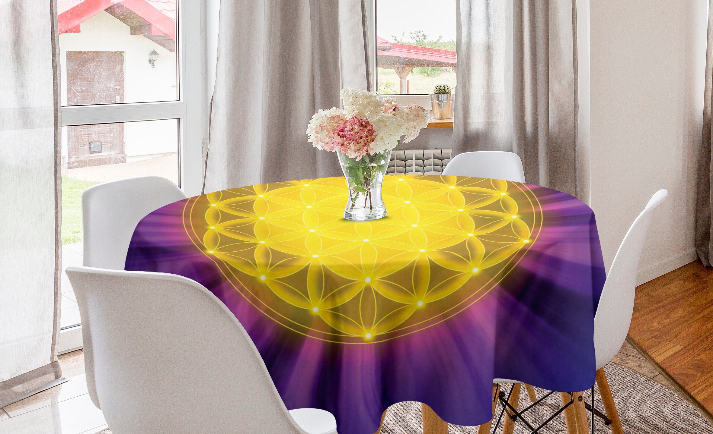 Abakuhaus Tischdecke Kreis Tischdecke Abdeckung für Esszimmer Küche Dekoration, lila Mandala Blume des Lebens