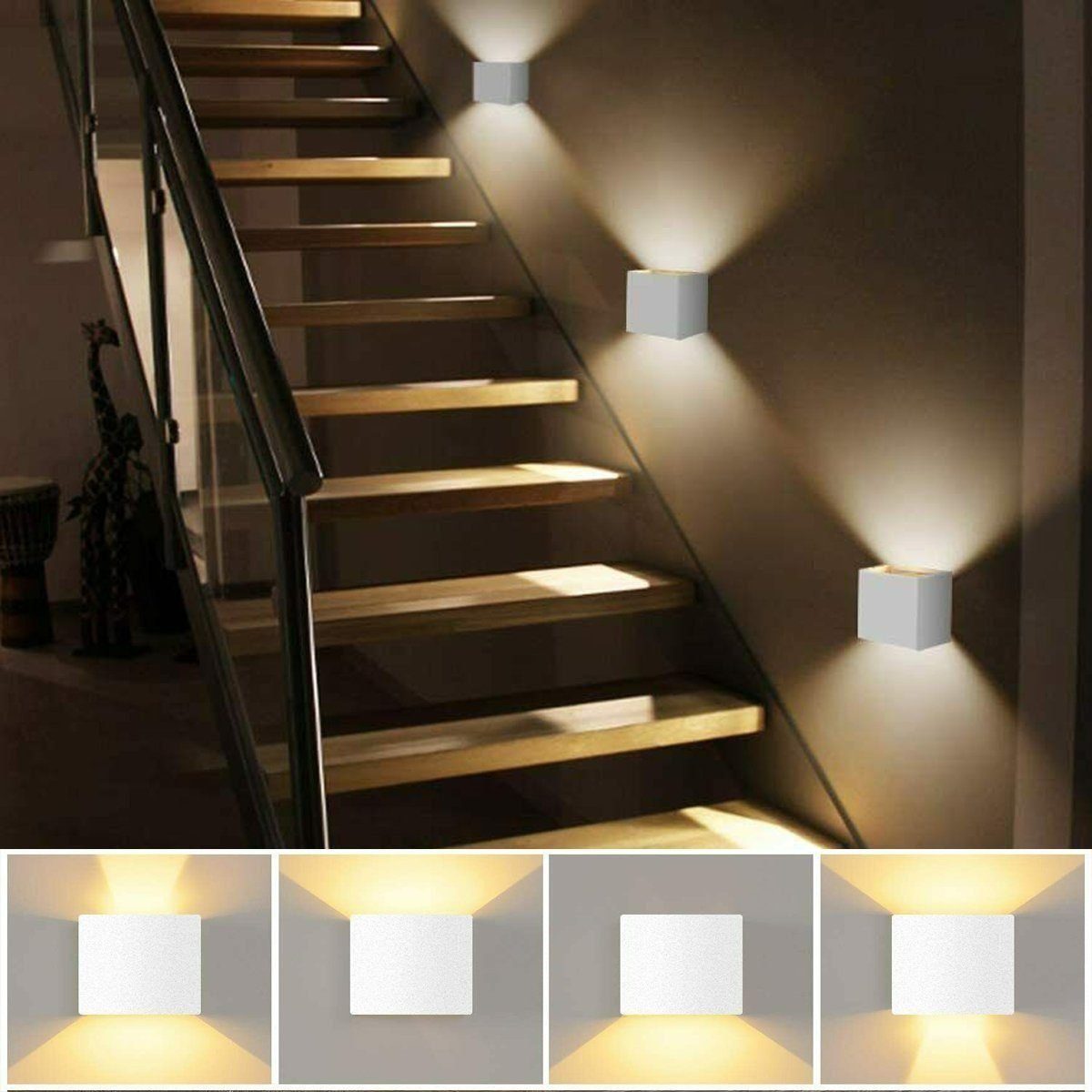 LETGOSPT Wandleuchte LED LED Hallen, Einstellbarer LED Gaststätten Wandleuchten Warmweiß, Wandlampe Auf integriert, mit 2x für Wohnzimmer, Bewegungsmelder, mit und fest Bewegungsmelder 2 Weiß Stück- 7W ab Lichtstrahl, Wandlampe
