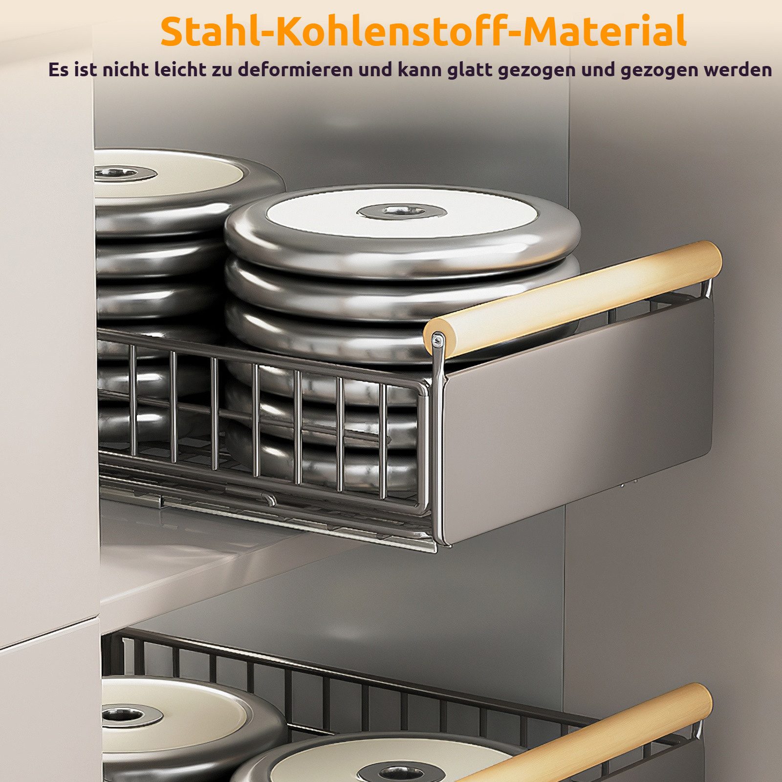 BlingBin Küchenregal Metall Teleskopschublade faltbar ohne Bohren mit rutschfester Matte, 1 Stück 1-tlg., Schubladenorganizer für Küchenunterschrank und Badezim – Bild 3 von 5