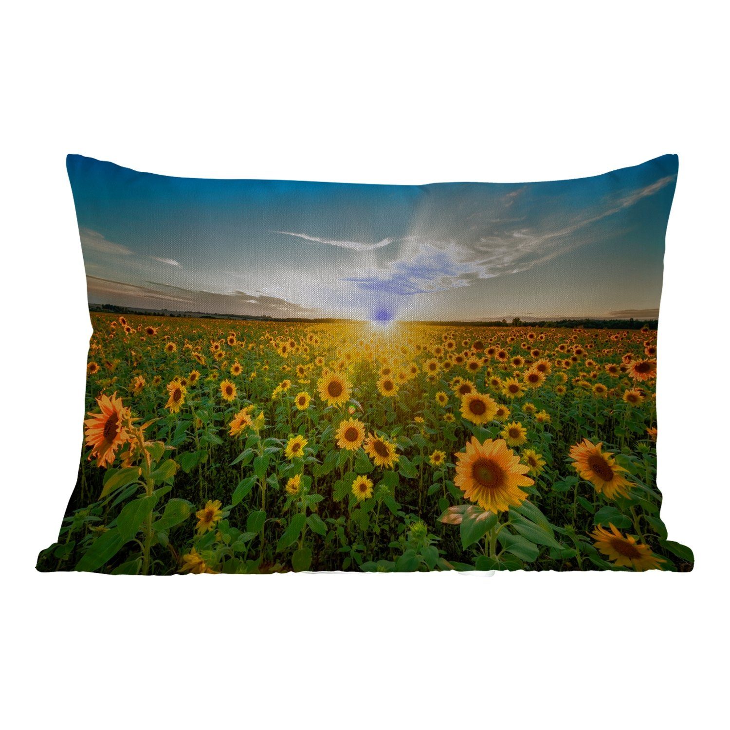 MuchoWow Dekokissen Sonnenuntergang - Blumen - Sonnenblume - Horizont - Landschaft, Outdoor-Dekorationskissen, Polyester, Dekokissenbezug, Kissenhülle