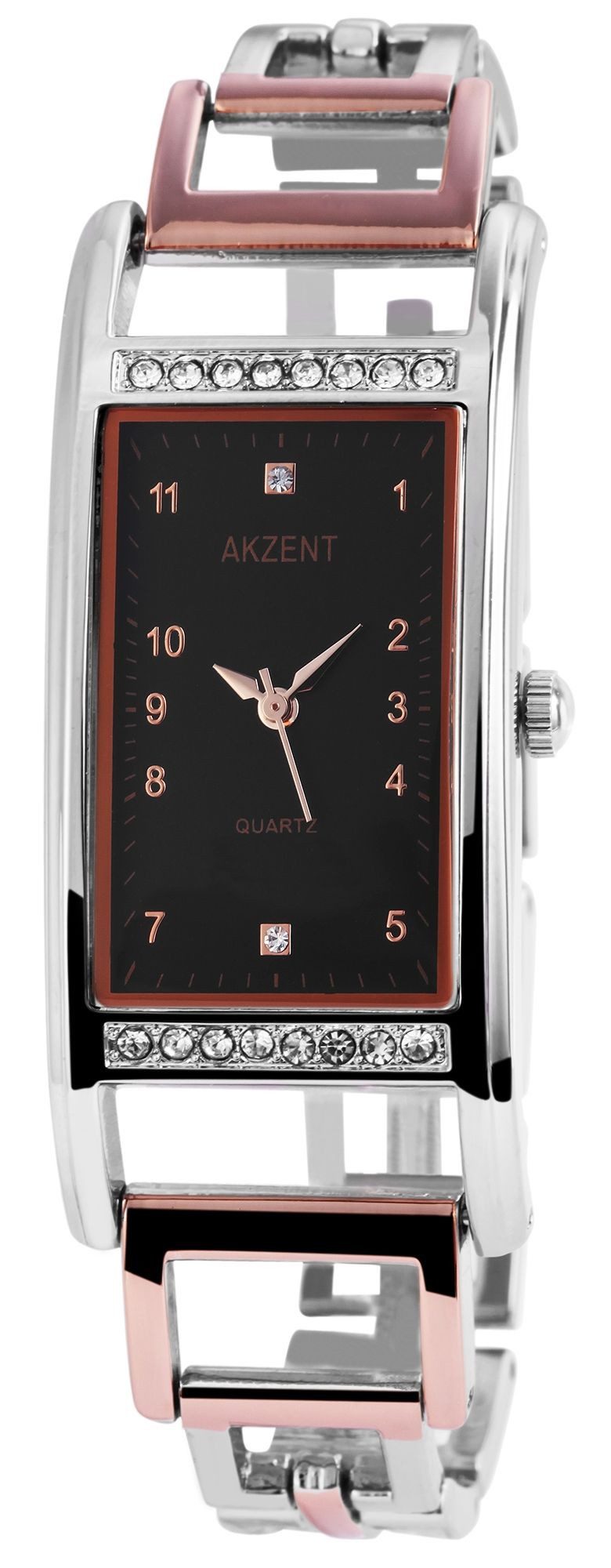 AKZENT Quarzuhr mit Metallarmband und Kristallbesatz, 3 ATM