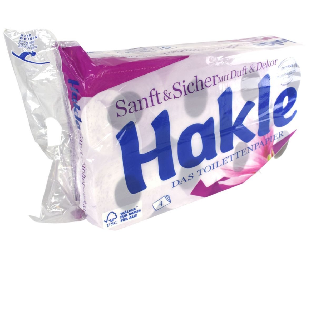 HAKLE Туалетная бумага Туалетная бумага Duft & Dekor 4-lagig 8 Rollen á 130 Blatt Klopapier, weiche Zusammensetzung