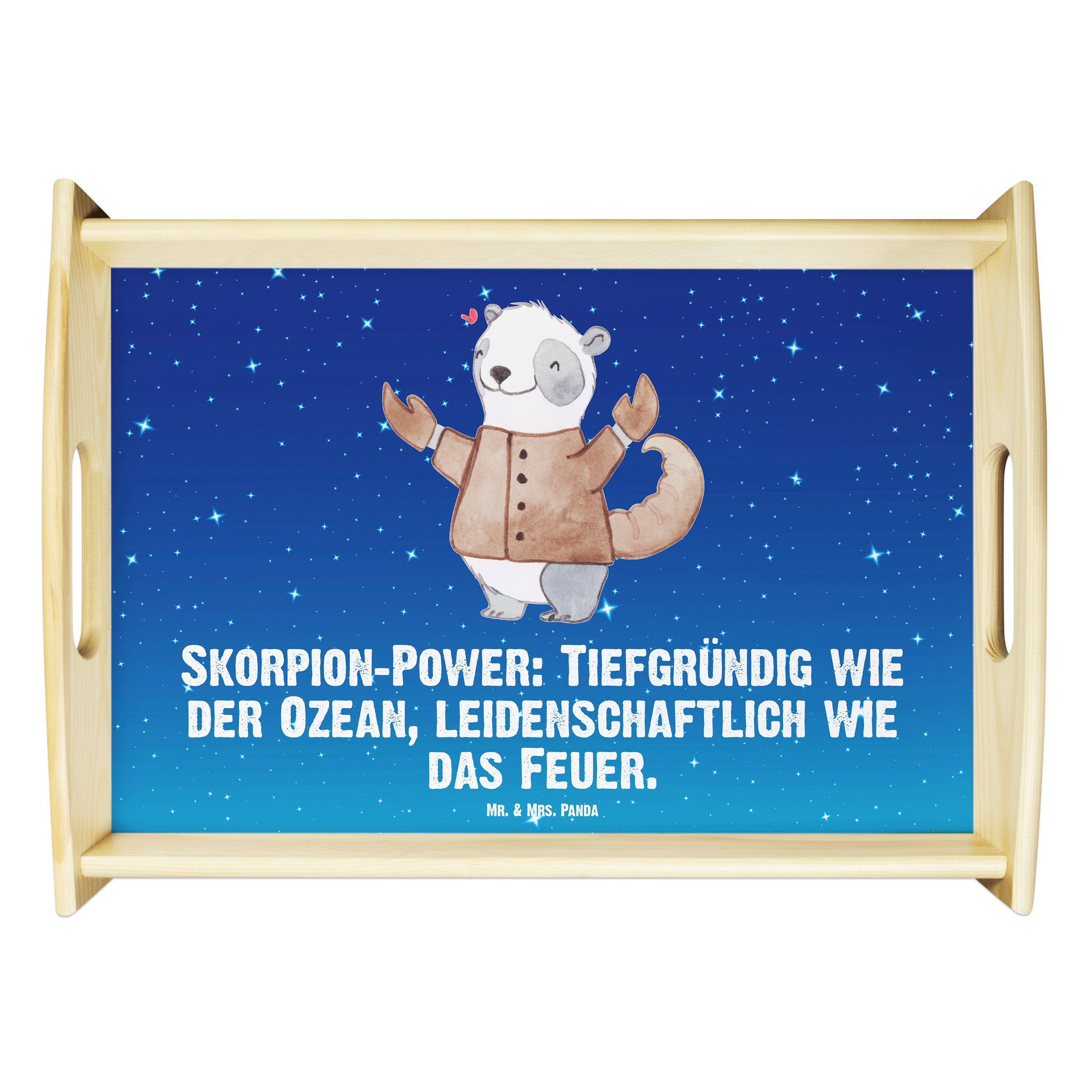 Mr. & Mrs. Panda Tablett Skorpion Astrologie - Sternenhimmel Blau - Geschenk, Geburtstagsgesch, Echtholz lasiert, (1-tlg)