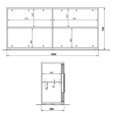 Lomadox Aktenschrank MEMPHIS-01 160cm breit, weiß mit Metallgriffen, 2 Schiebetüren