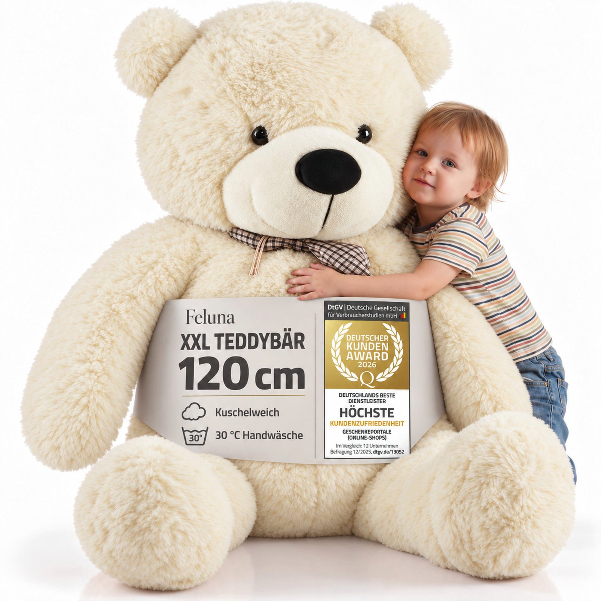 Feluna Kuscheltier Teddybär XXL Riesenkuschelbär Plüsch 120 cm – Weicher Plüschbär Kinder (Plüsch-Teddy-Bär 120 cm, Kuscheltier), Kuschelbär