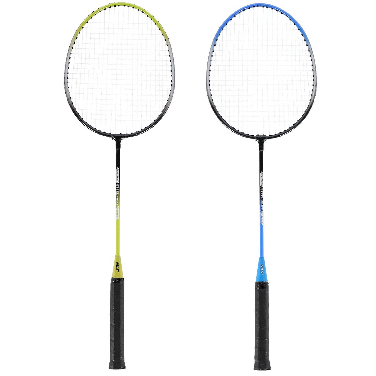Nils Badmintonschläger Badminton Set Schläger, Netz, Federbälle und praktische Tragetasche, (9-tlg., Schläger, Federbälle, Schutzhülle und Netz samt Gestänge), umfangreiches Badmintonset zum sofortigen Spielen