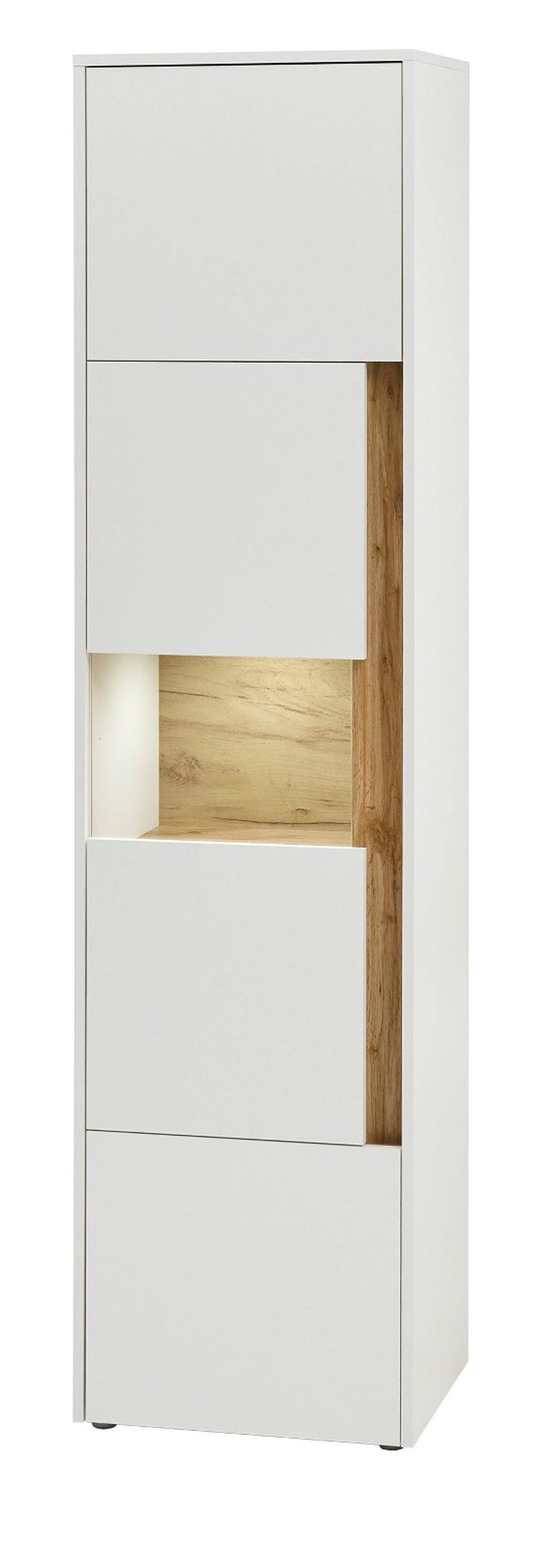 Furn.Design Aktenschrank Center (Vitrinenschrank in weiß mit Wotan Eiche, 50 x 200 cm) mit viel Stauraum