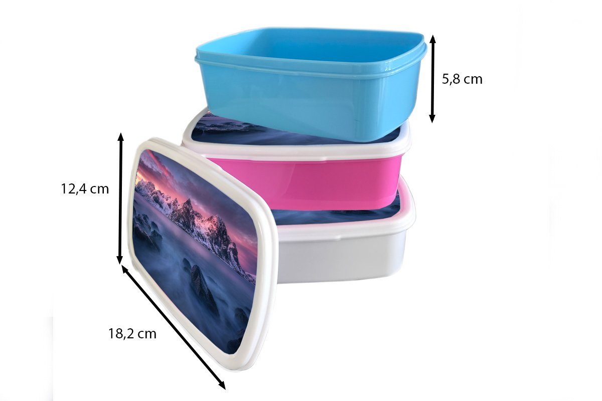 Wasser Jungs Lunchbox für für Brotdose, Kunststoff, Erwachsene, Brotbox am und weiß Kinder - und MuchoWow (2-tlg), Berge liegend, Mädchen
