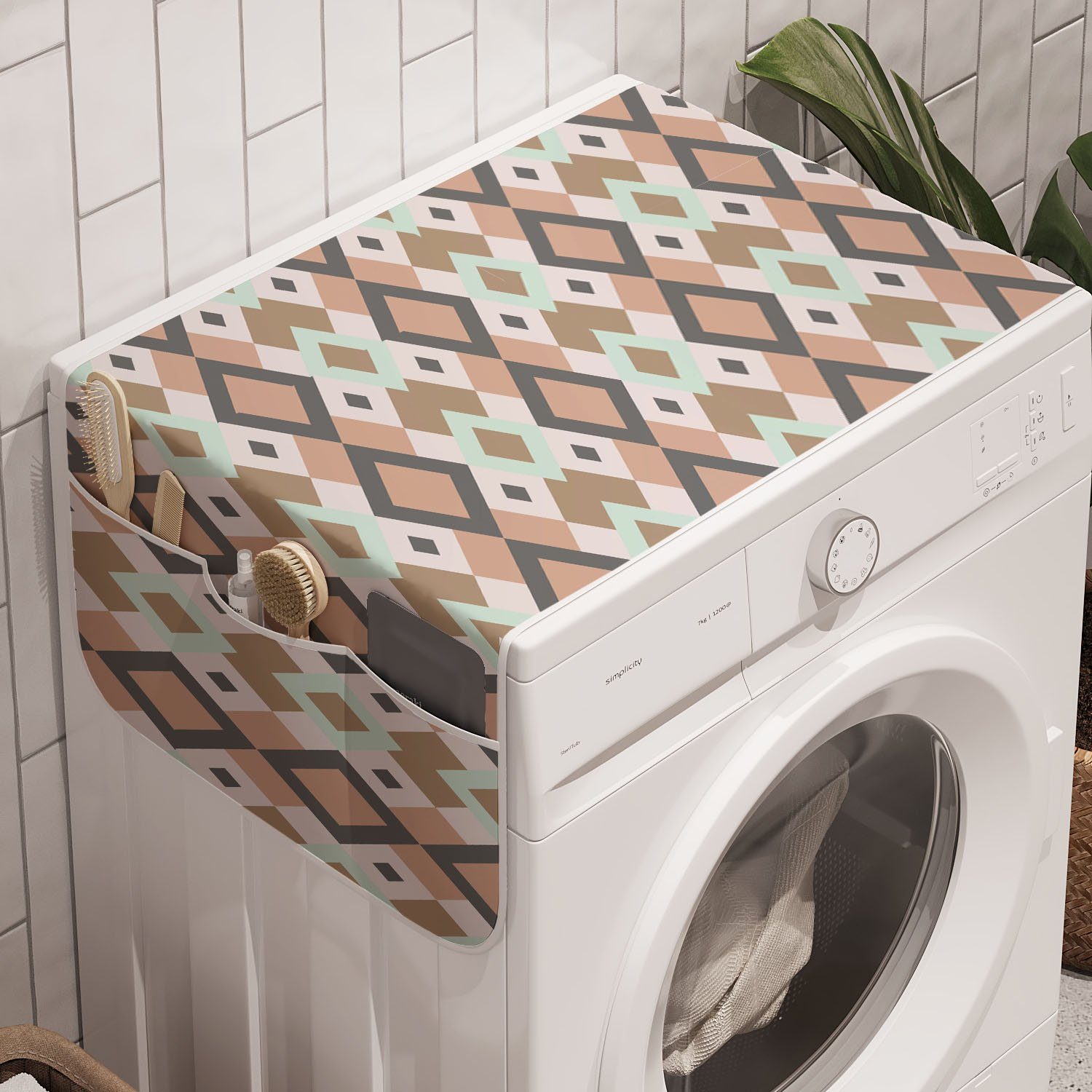 Abakuhaus Badorganizer Anti-Rutsch-Stoffabdeckung für Waschmaschine und Trockner, geometrische Rhombus Pastell Kreative