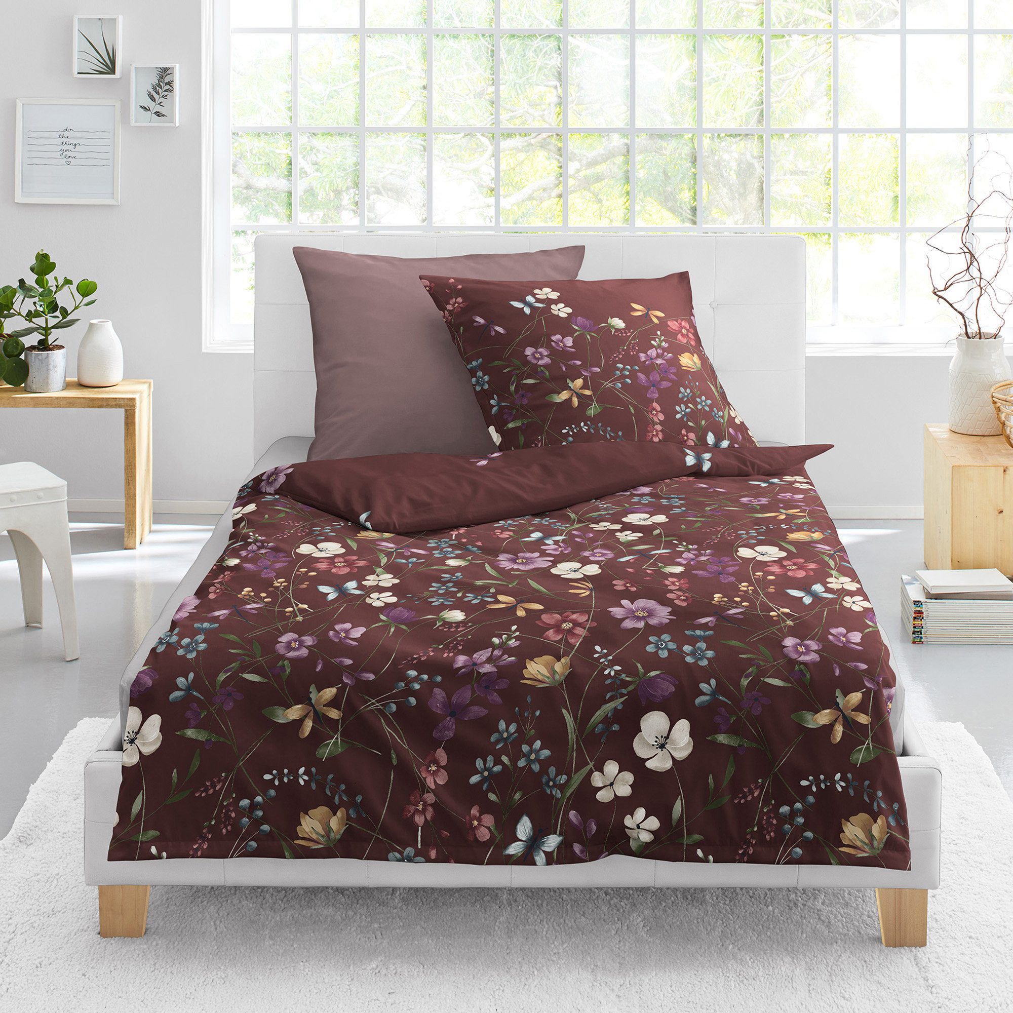 BIERBAUM Bettwäsche Bettwäsche, Mako-Satin, Blumen