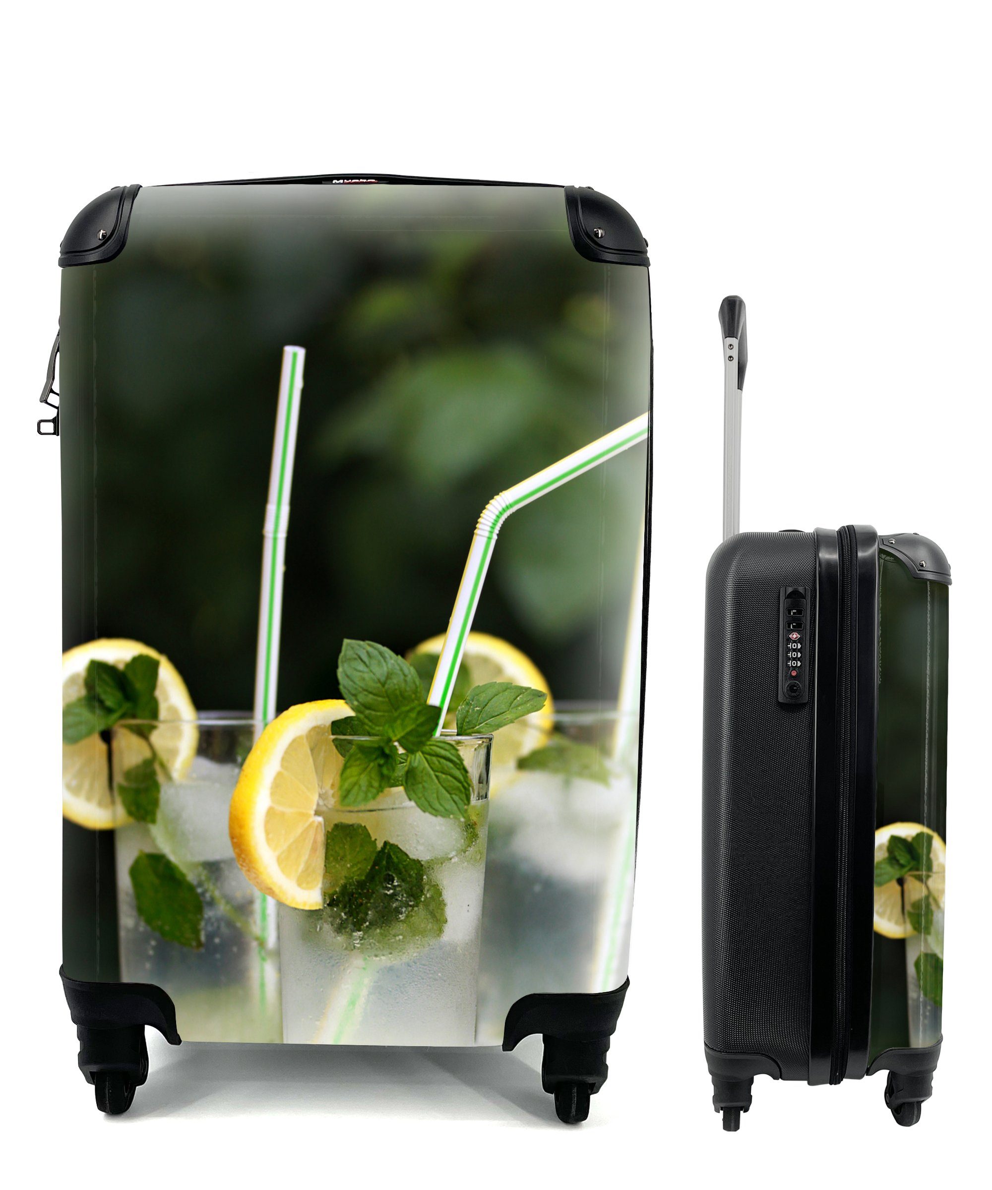 MuchoWow Handgepäckkoffer Leckere Mojito-Cocktails in grüner Umgebung, 4 Rollen, Reisetasche mit rollen, Handgepäck für Ferien, Trolley, Reisekoffer