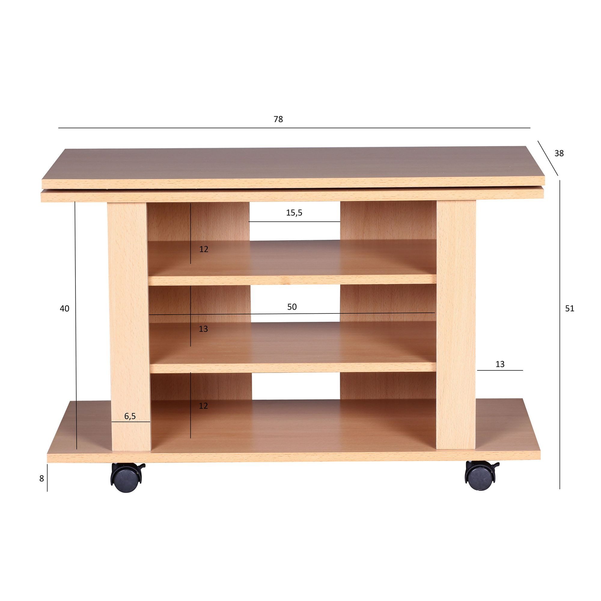 FINEBUY Lowboard FB36667 Fernsehschrank Rollbar Drehbar TV Bank Schrank Fernsehtisch (Buche 75x38x51, TV-Board mit Rollen Drehbar), Fernsehunterschrank mit Stauraum, HiFi Regal