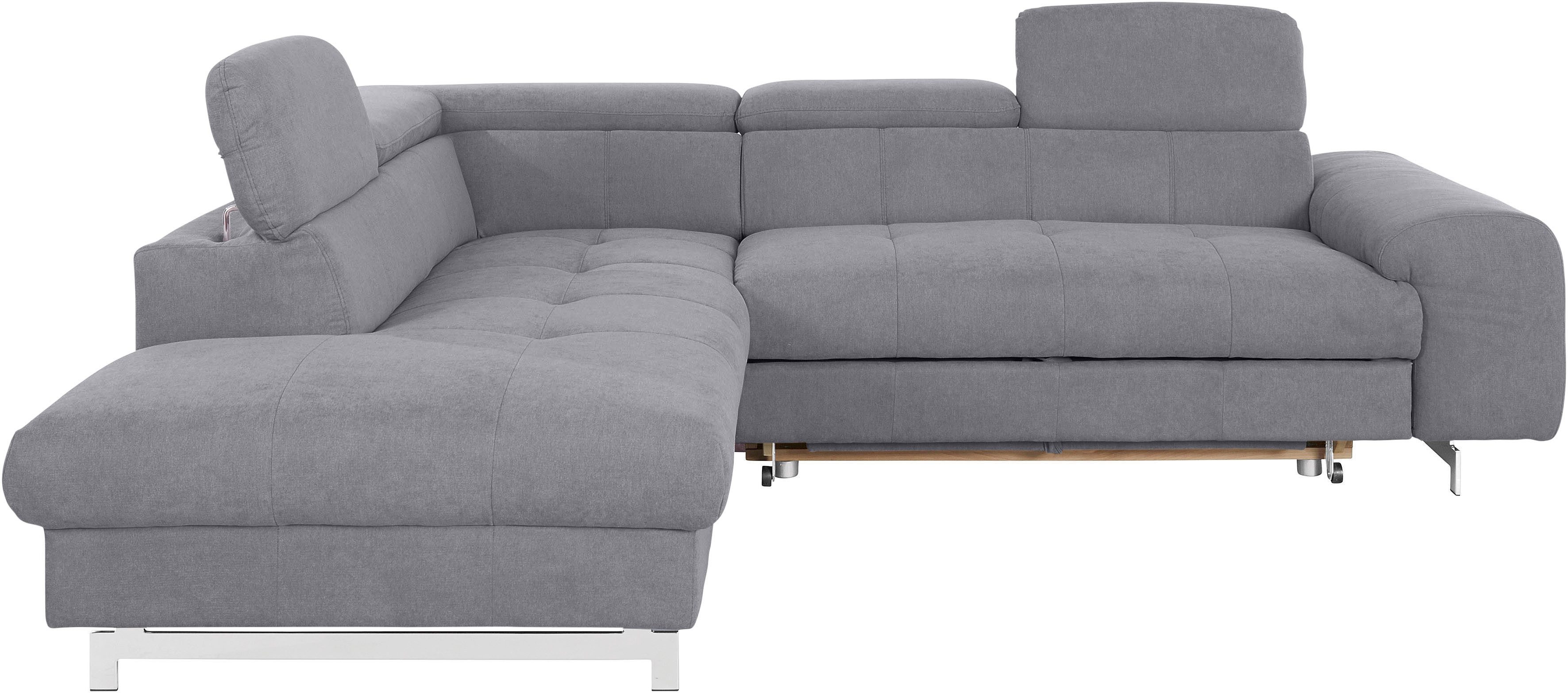 COTTA Ecksofa Chef L-Form, mit Kopfteilverstellung, edle Metallkufen, wahlweise mit Bettfunktion