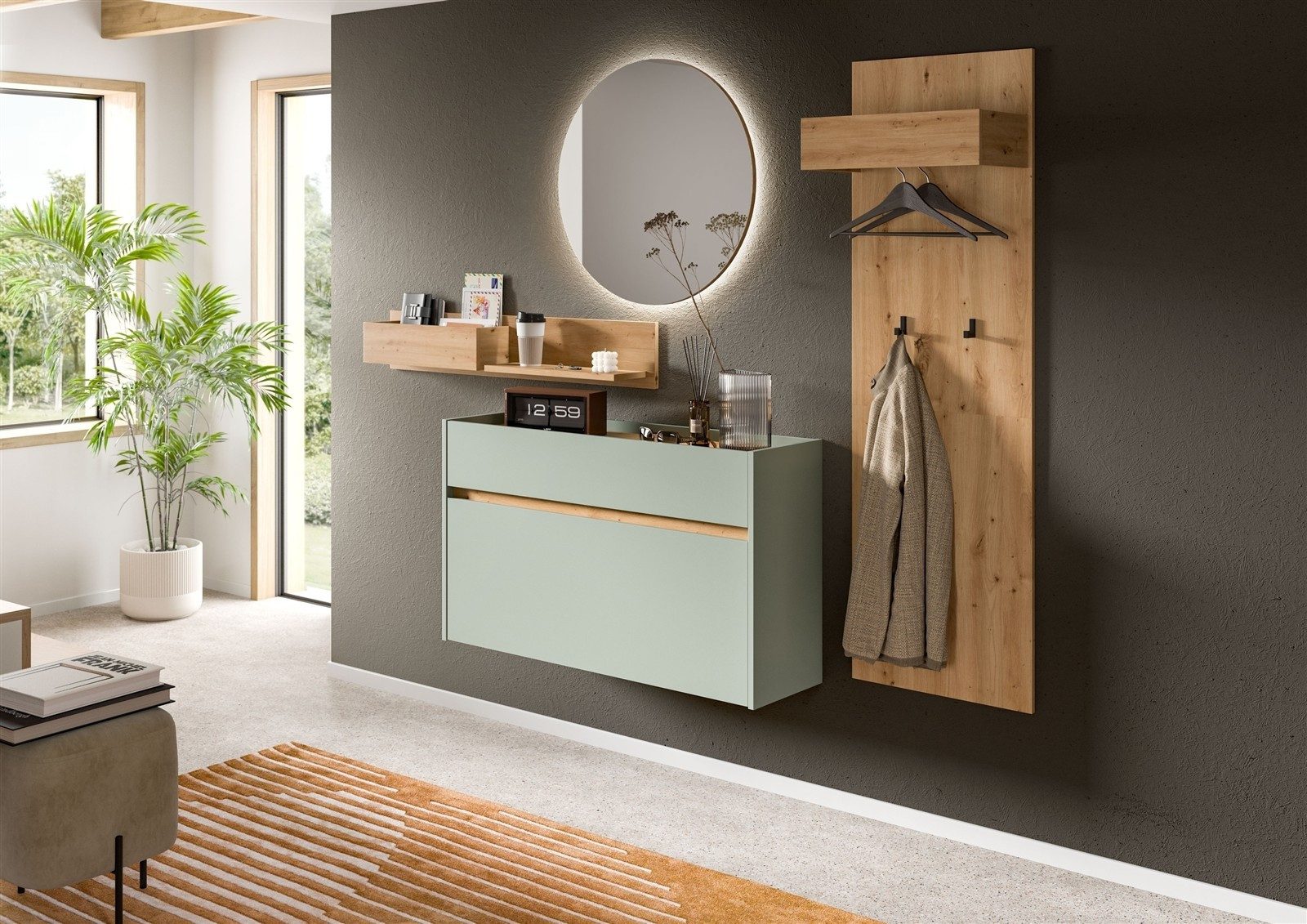 freiraum Garderoben-Set Drive, in Salbei - 197x205x32cm (BxHxT)