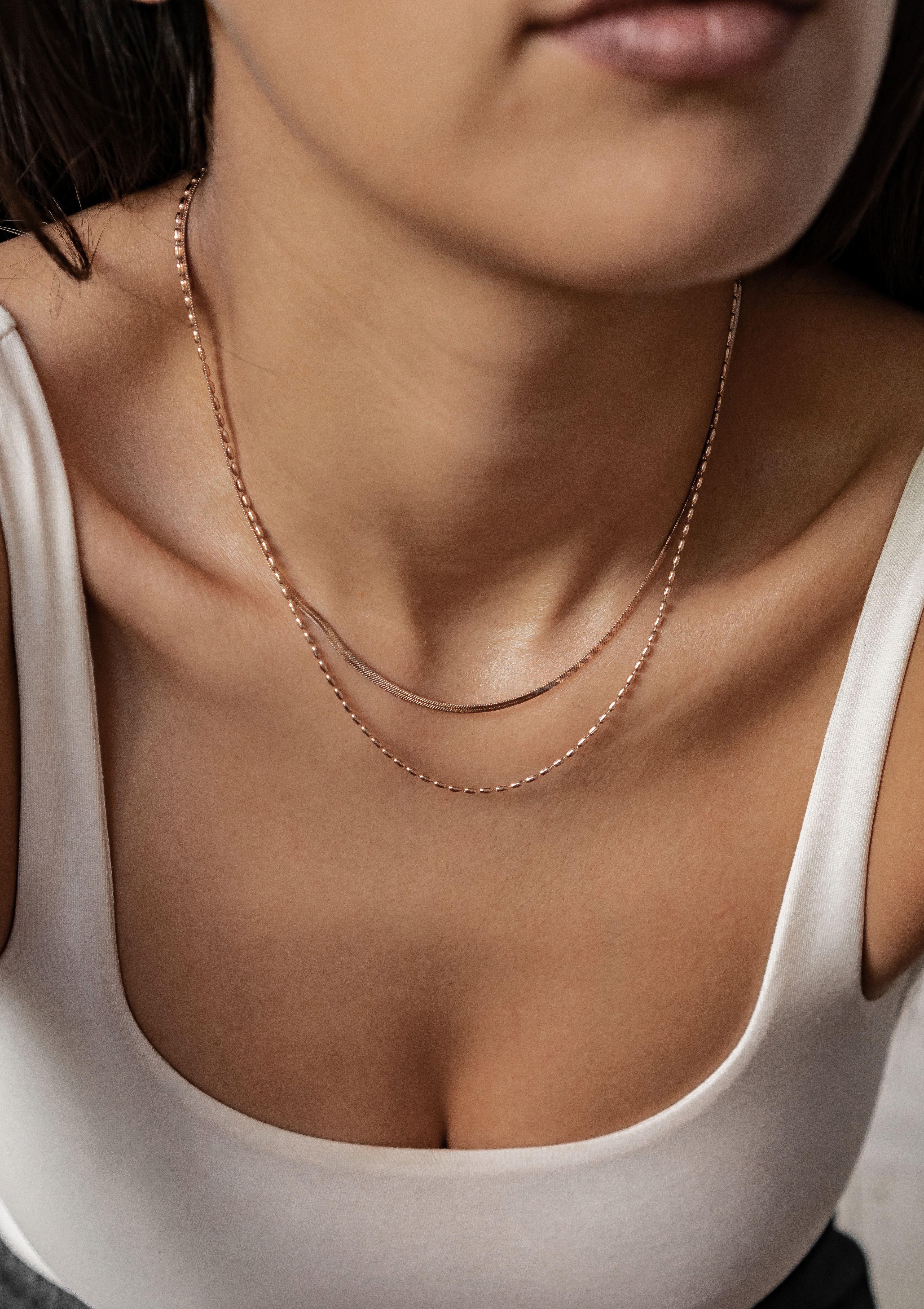 Hey Happiness Collierkettchen Dual-Design, Damen Layer Kette, 2er Schlange und Kugelkette, wasserfest