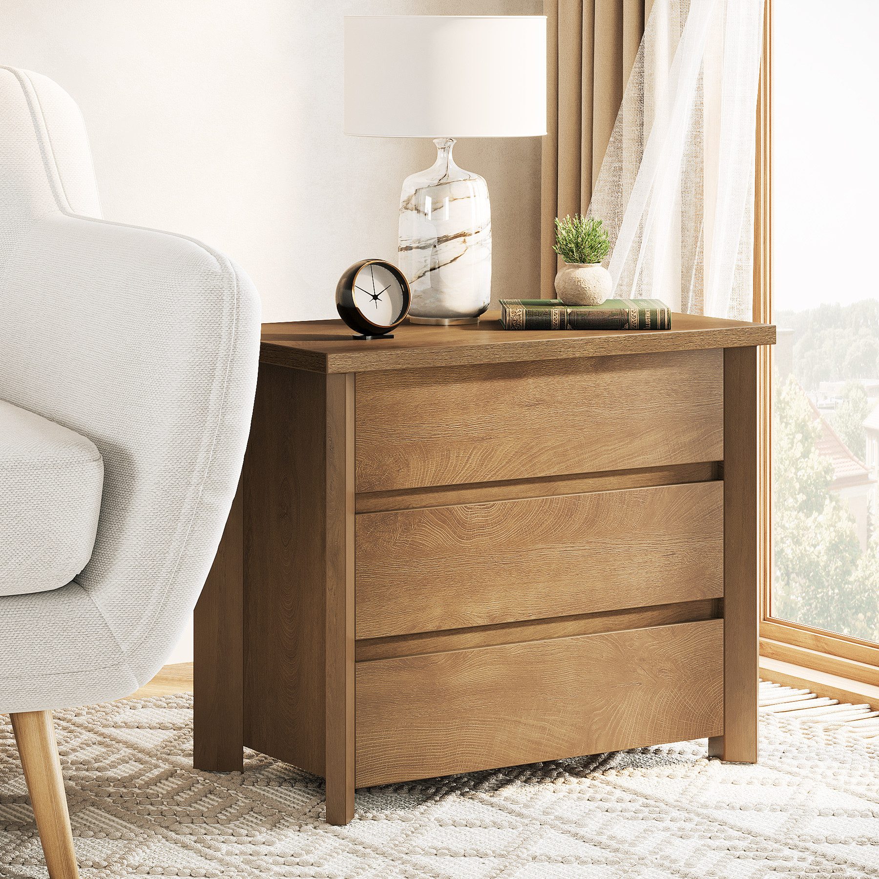 Tribesigns Nachttisch Holz-Nachttisch mit 3 Schubladen, großer Nachttisch mit Stauraum – Bild 5 von 5