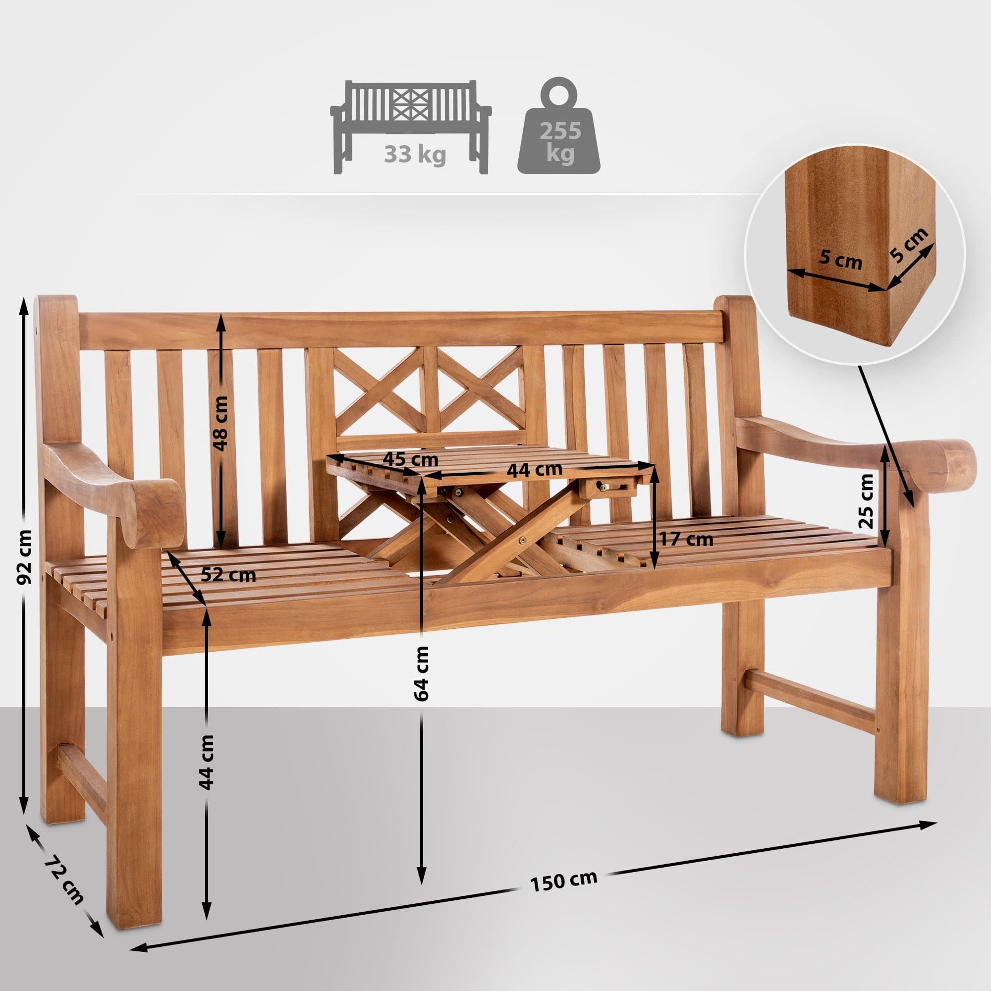 CLP Gartenbank Luka, aus wetterfestem Teakholz, mit Klapptisch günstig online kaufen