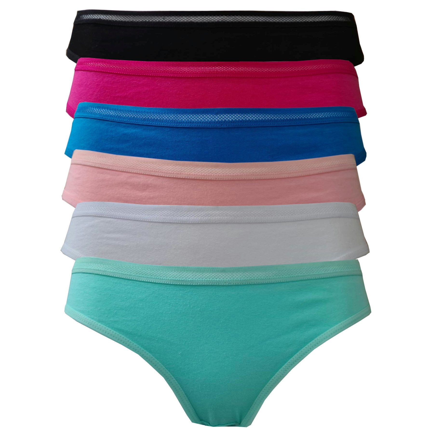 Stringtanga Damen Strings Baumwolle Lochmuster Set 6 Stück Tangas Slips mehrfarbig