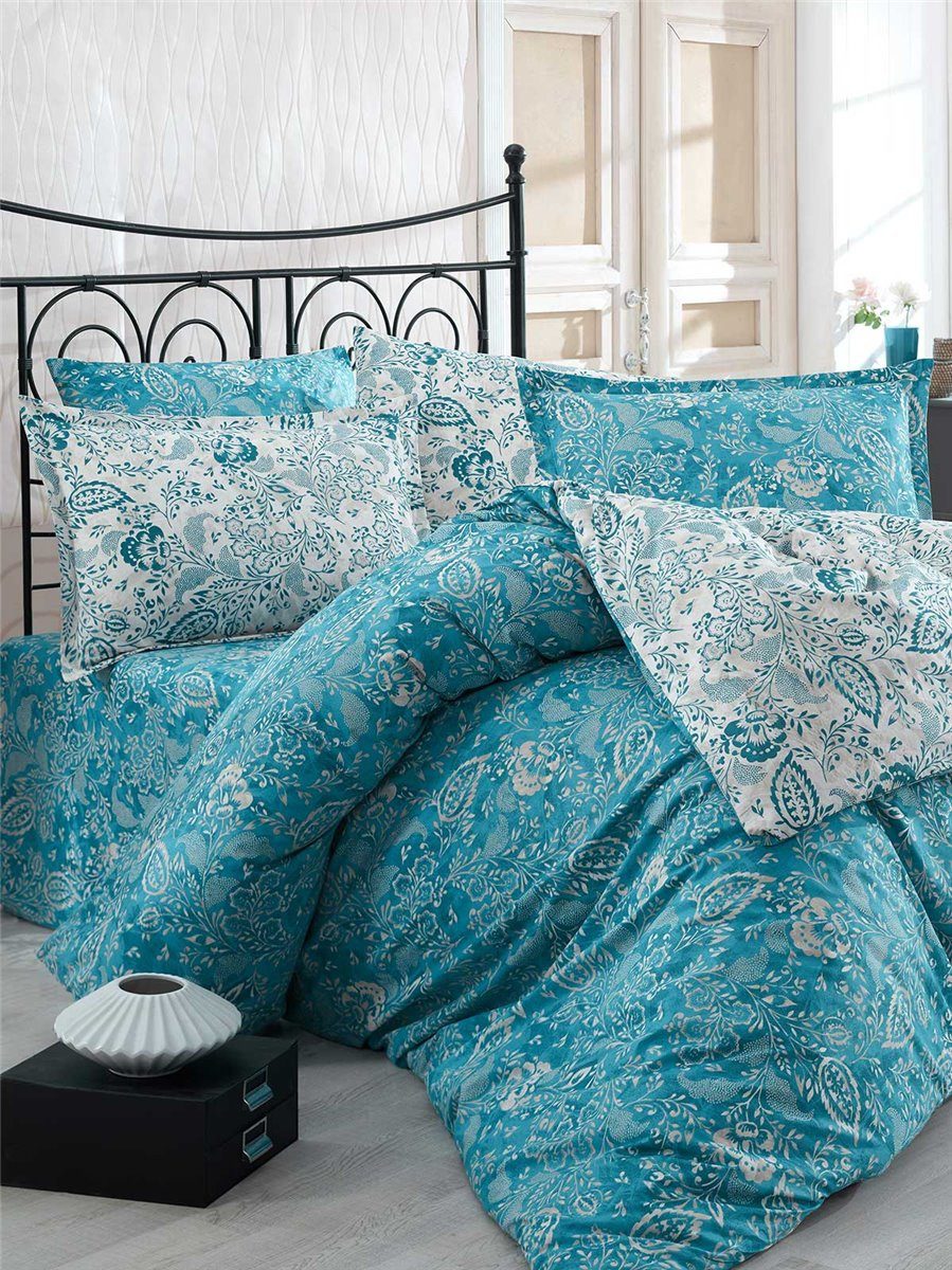 ROLFNERS Bettwäsche Yaprak Blau Bettgarnitur Bettbezug Baumwolle, Baumwolle, Premium Baumwolle Bettwäsche, Renforce, Weich & Atmungsaktiv
