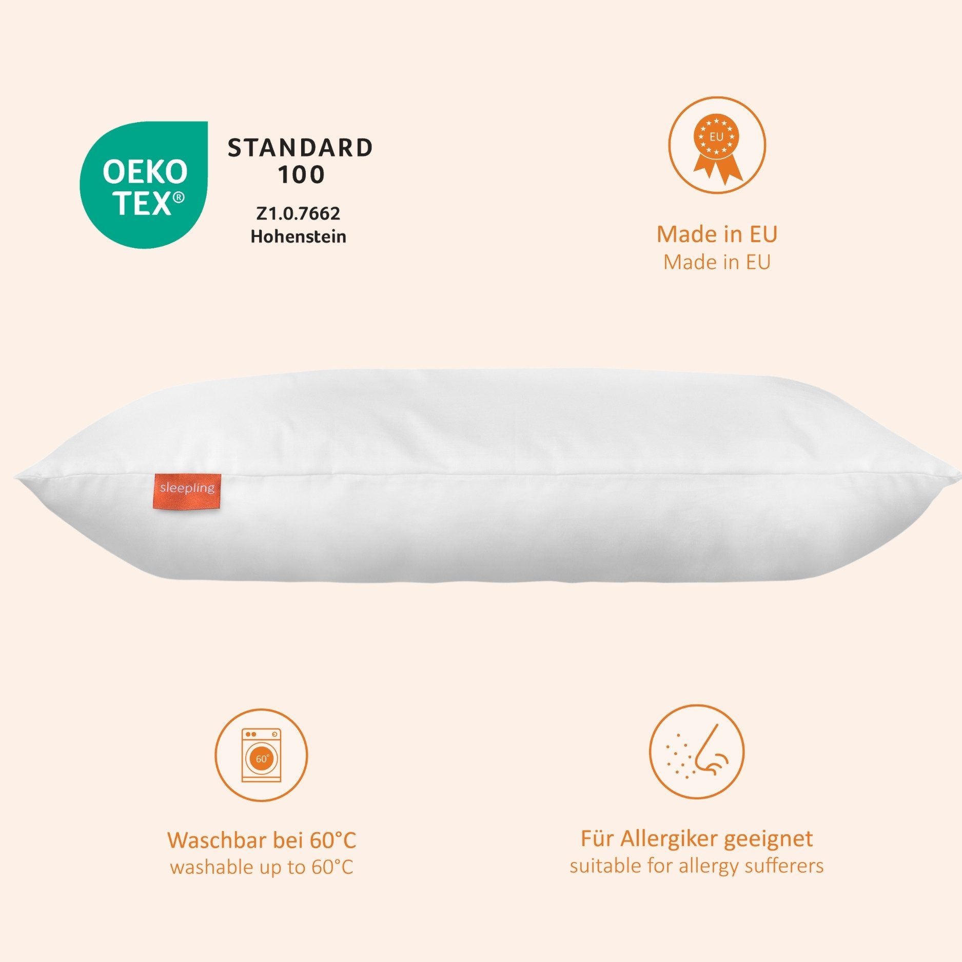 sleepling Gänsedaunenkopfkissen Kinderkissen, Füllung: 90% Daunen, 10% Federn, Bezug: 100% Baumwolle, Seitenschläfer, Rückenschläfer, Bauchschläfer, 1x Daunenki – Bild 4 von 5