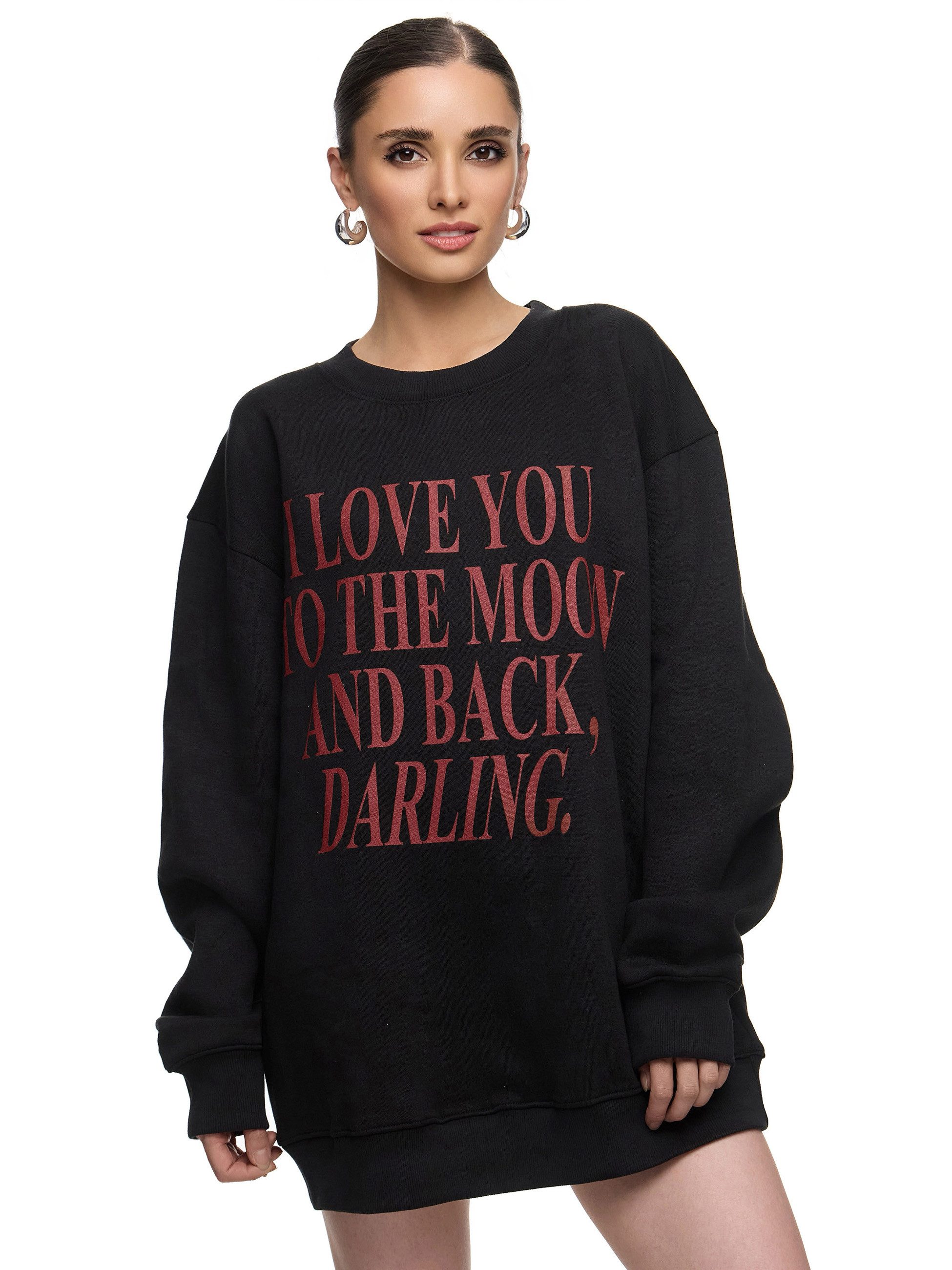 Worldclassca Longsweatshirt Worldclassca Oversized Sweatshirt LOVE YOU Print Langarm Pullover PRINT - I LOVE YOU TO THE MOON AND BACK DARLING