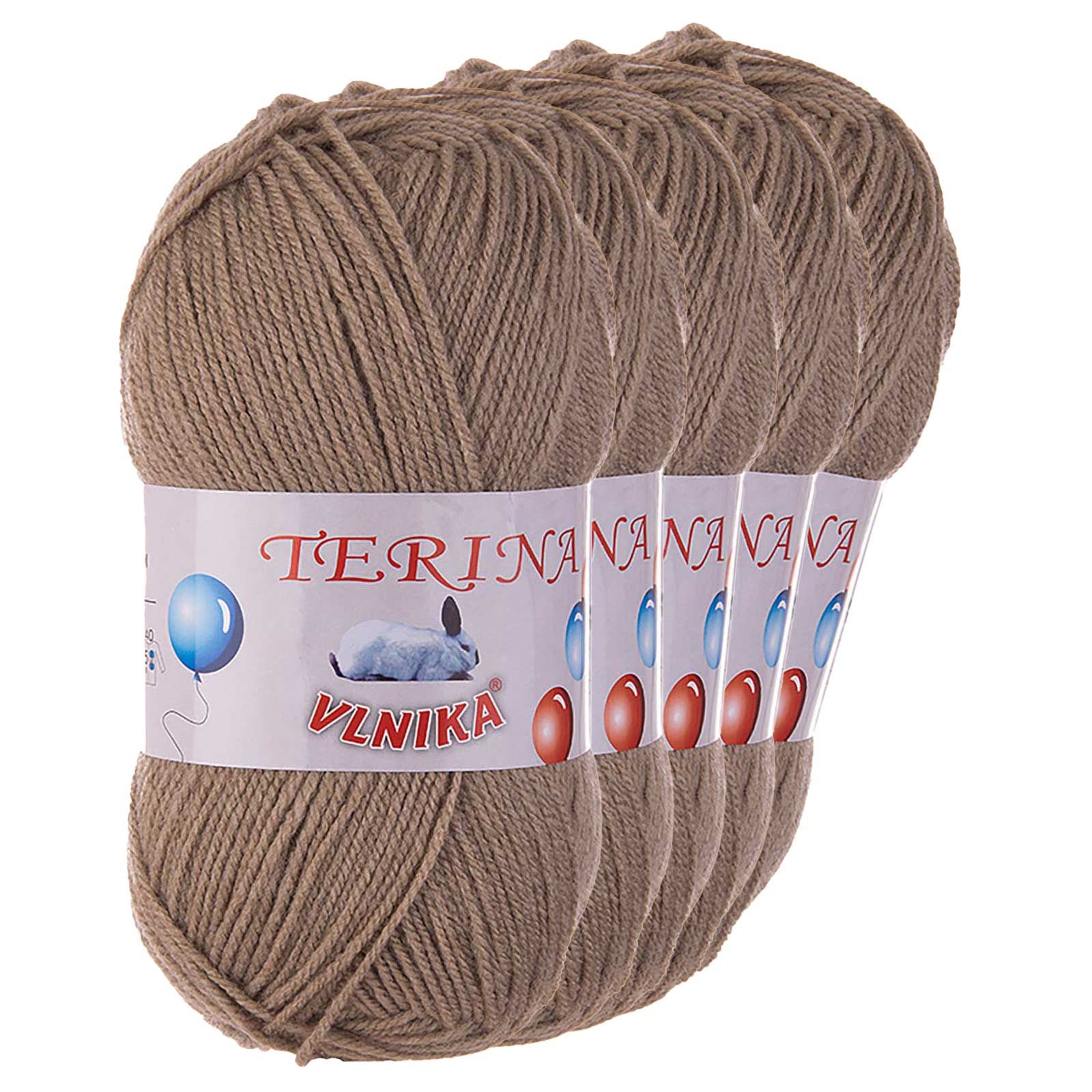 Kartopu 5 x 100g Terina Acrylgarn Klassikgarn Strickgarn Häkeln Schulgarn Häkelwolle, 300 m (Sparpaket mit 5 Knäulen, 5-St), beige