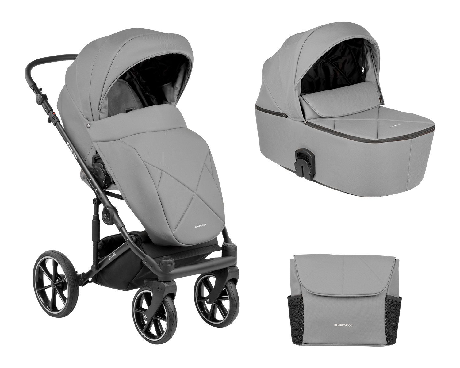 Kikkaboo 2 Matratze Babywanne, Sportsitz, Amani grau Kombi-Kinderwagen Kinderwagen in 1, Wickeltasche,