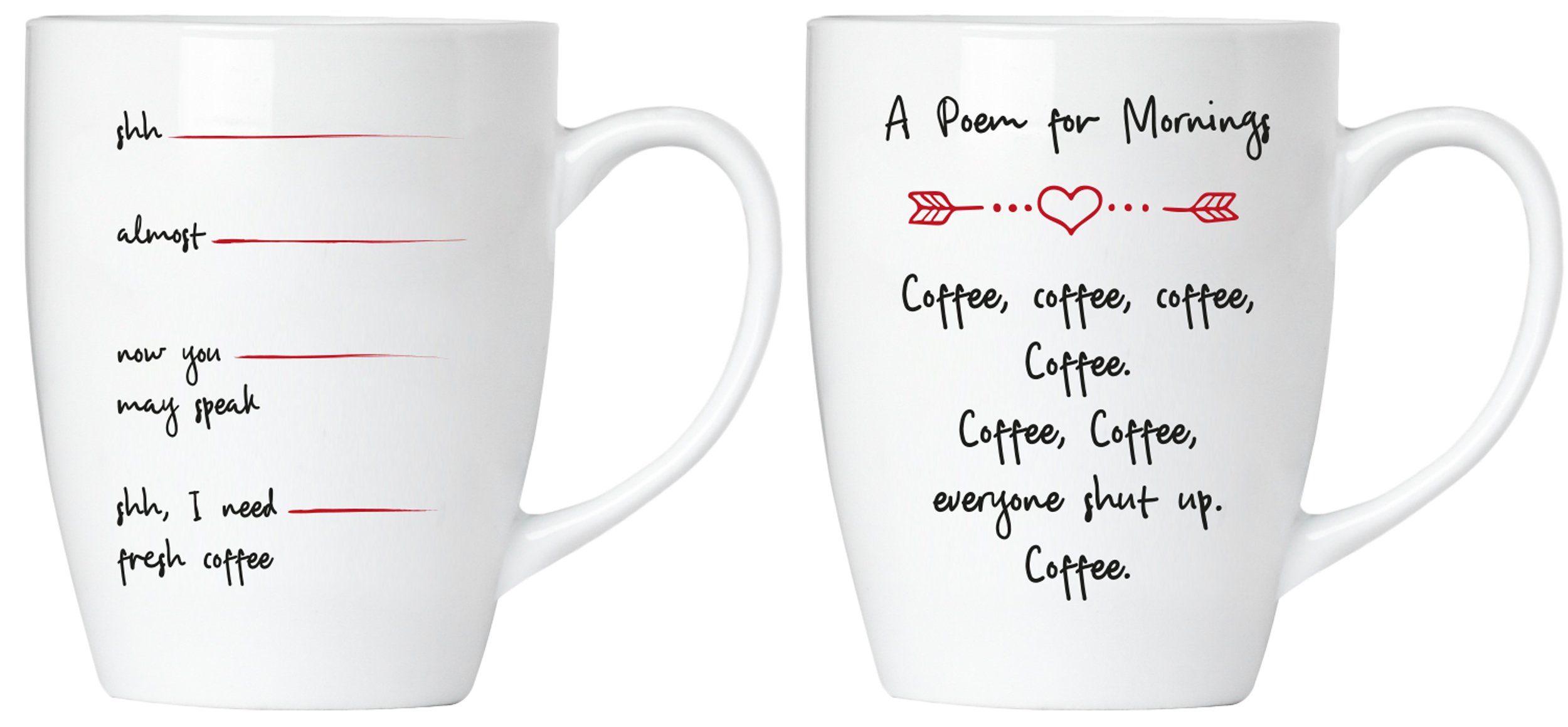 BRUBAKER Tasse 2er-Set Motivtassen "A Poem..." und "shh -...", Keramik, Kaffeebecher in Geschenkpackung mit Grußkarte, Kaffeetassen Geschenkset, Kaffee-Liebe für Büro Morgenmuffel, Чашки mit Spruch lustig