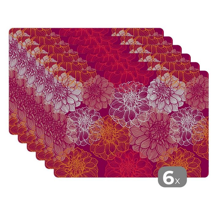 Platzset Blumen - Regenbogen - Dahlie - Muster MuchoWow (6-St) Platzset Platzdecken Platzmatte Tischmatten Schmutzabweisend