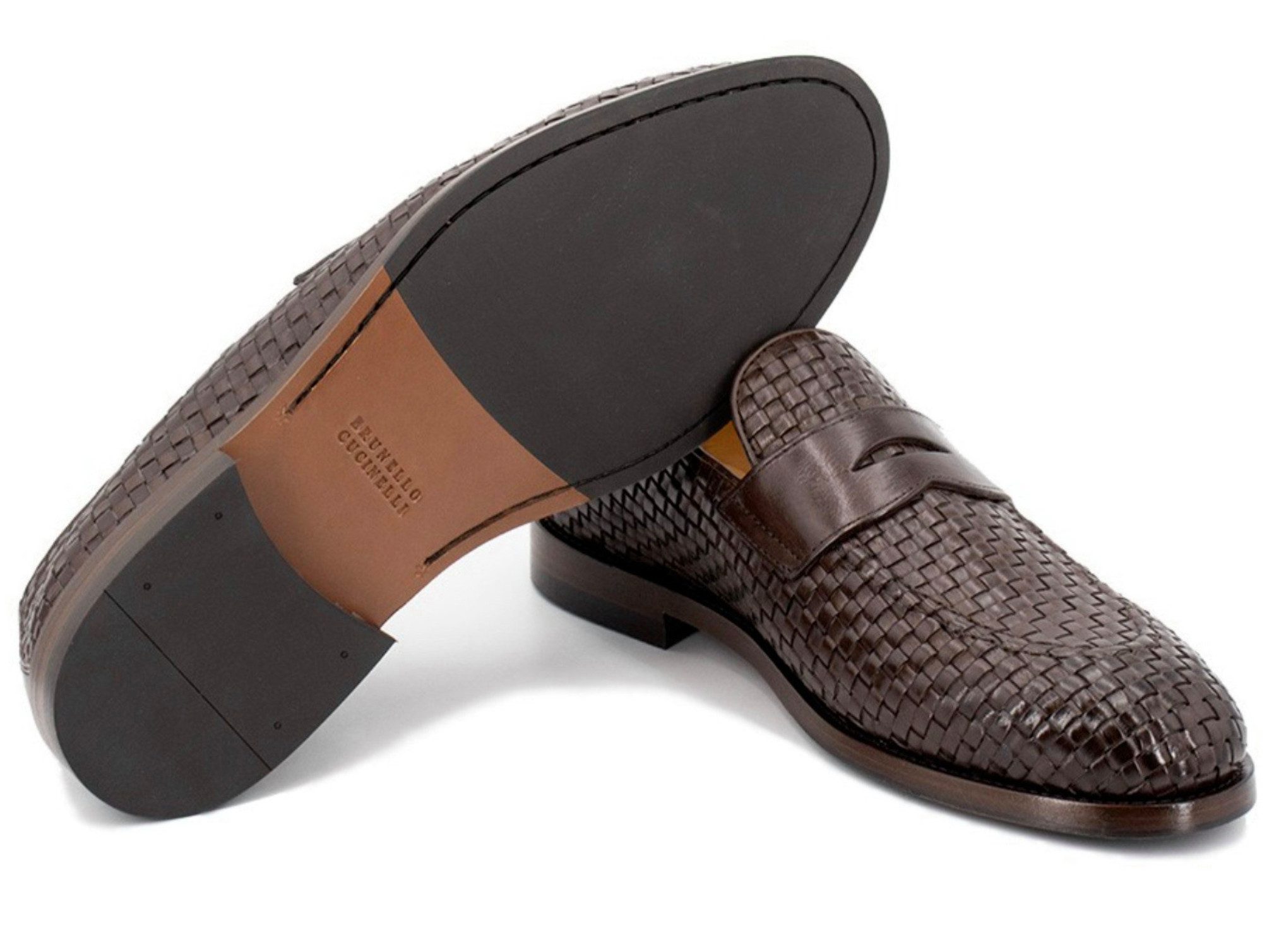 BRUNELLO CUCINELLI Schuhe Mokassin Penny Loafers Leder Sneakers 43 Mokassin Handwerkskunst Eleganz aus Kalbsleder mit Intrecciato-Design