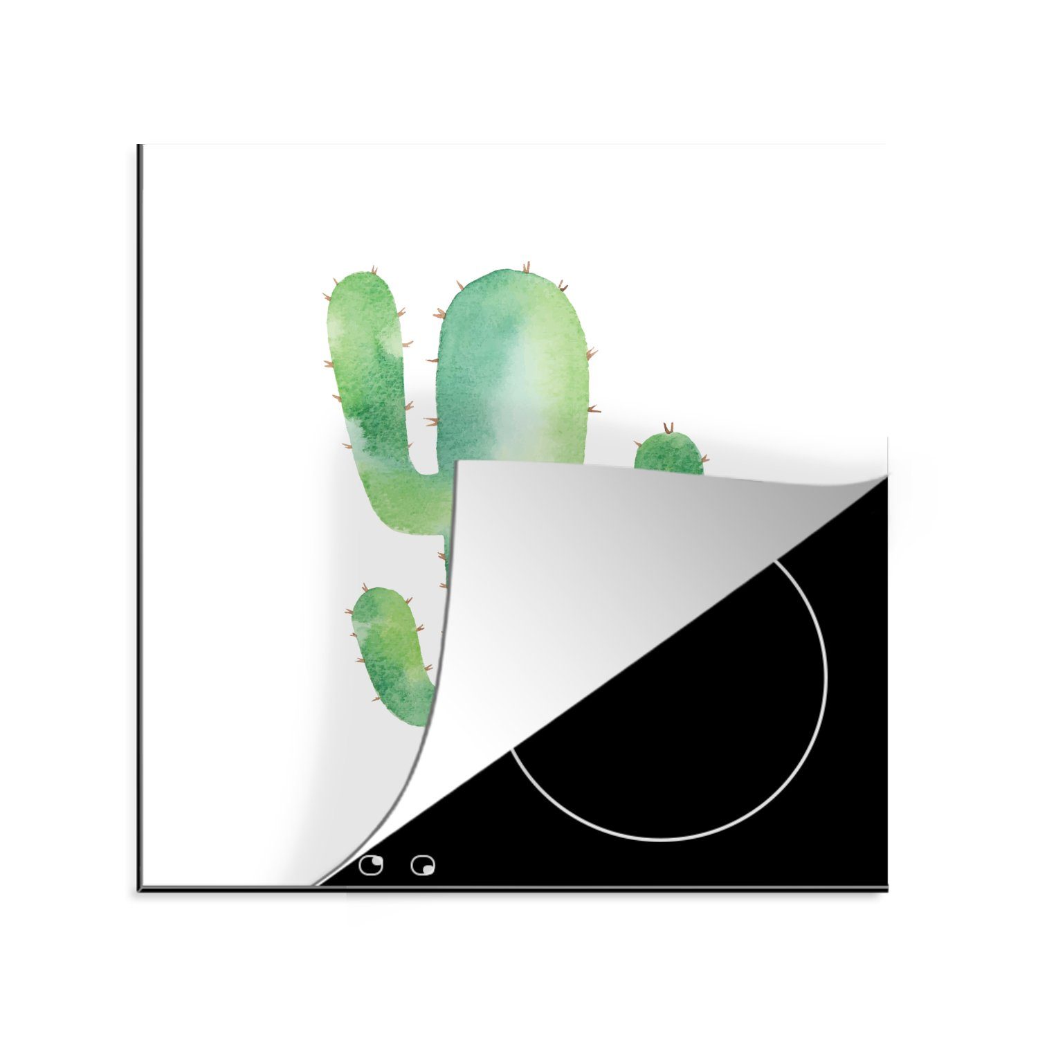 Ceranfeldabdeckung, Aquarell Illustration, - (1 Herdblende-/Abdeckplatte Arbeitsplatte für - küche 78x78 tlg), MuchoWow Vinyl, cm, Kaktus