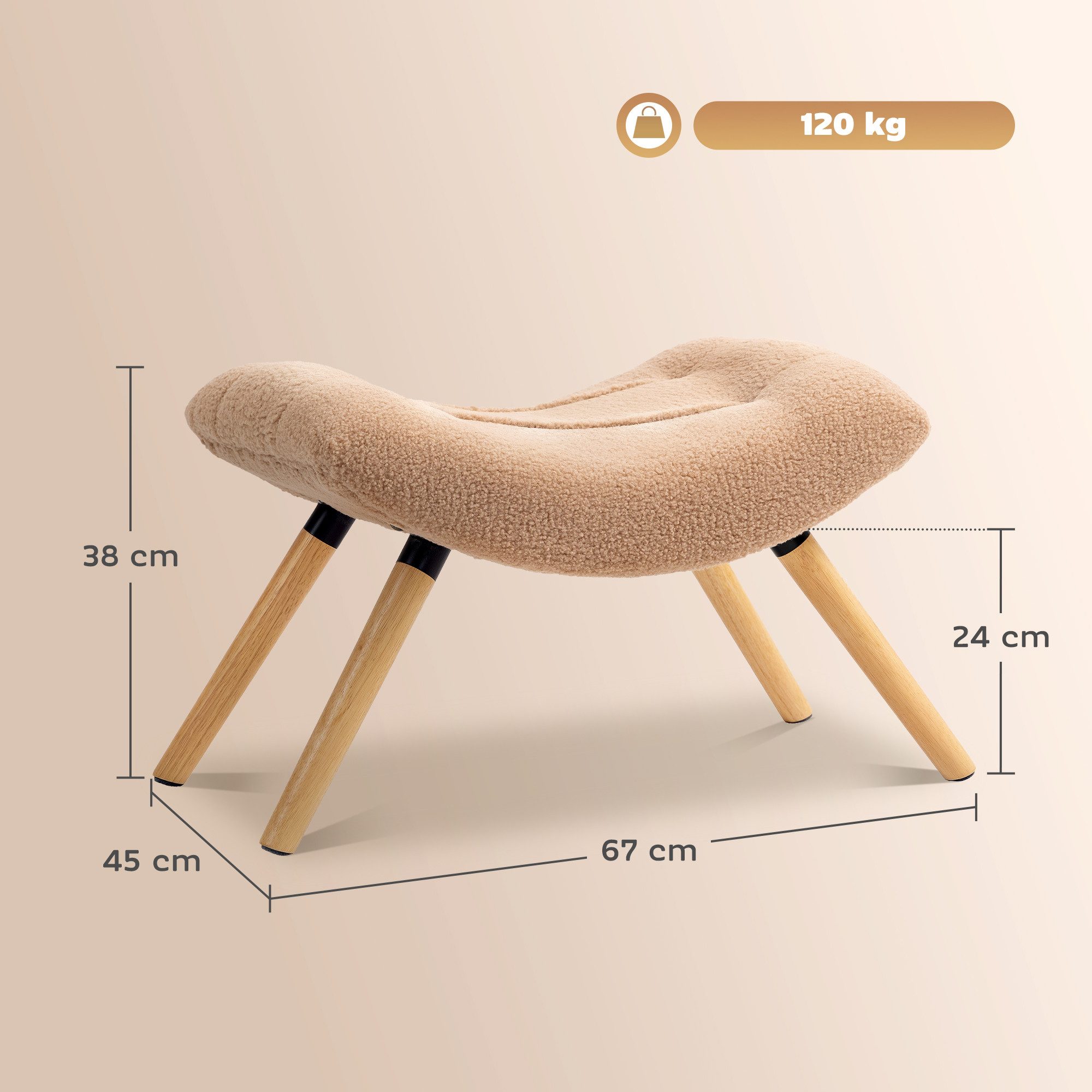 HOMCOM Fußhocker Hocker mit weichem Sitzkissen mit Berberfleece-Stoff Ottoman (Sitzhocker, 1 St., Polsterhocker), für Wohnzimmer, Schlafzimmer, 67 x 45 x 38 cm, Braun
