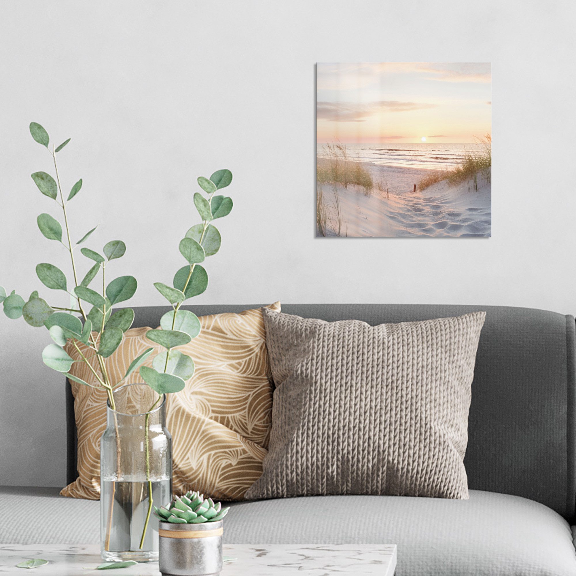 DEQORI Glasbild 'Abendruhe am Strand', 'Abendruhe am Strand', Glas Wandbild Bild schwebend modern