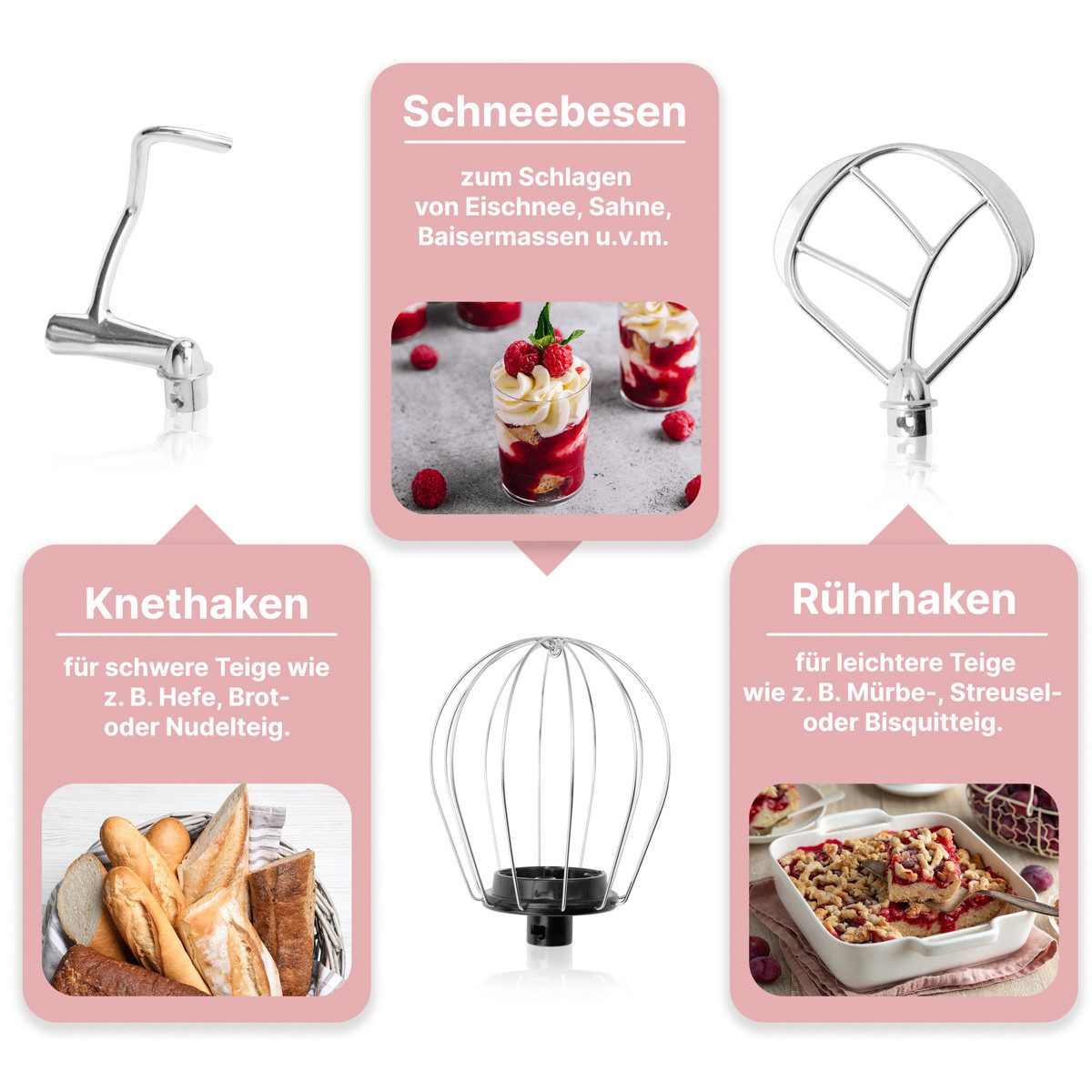 BOMANN Küchenmaschine KM 6030 CB pink, Küchenmaschine 1100 Watt, Knetmaschine 5 Liter