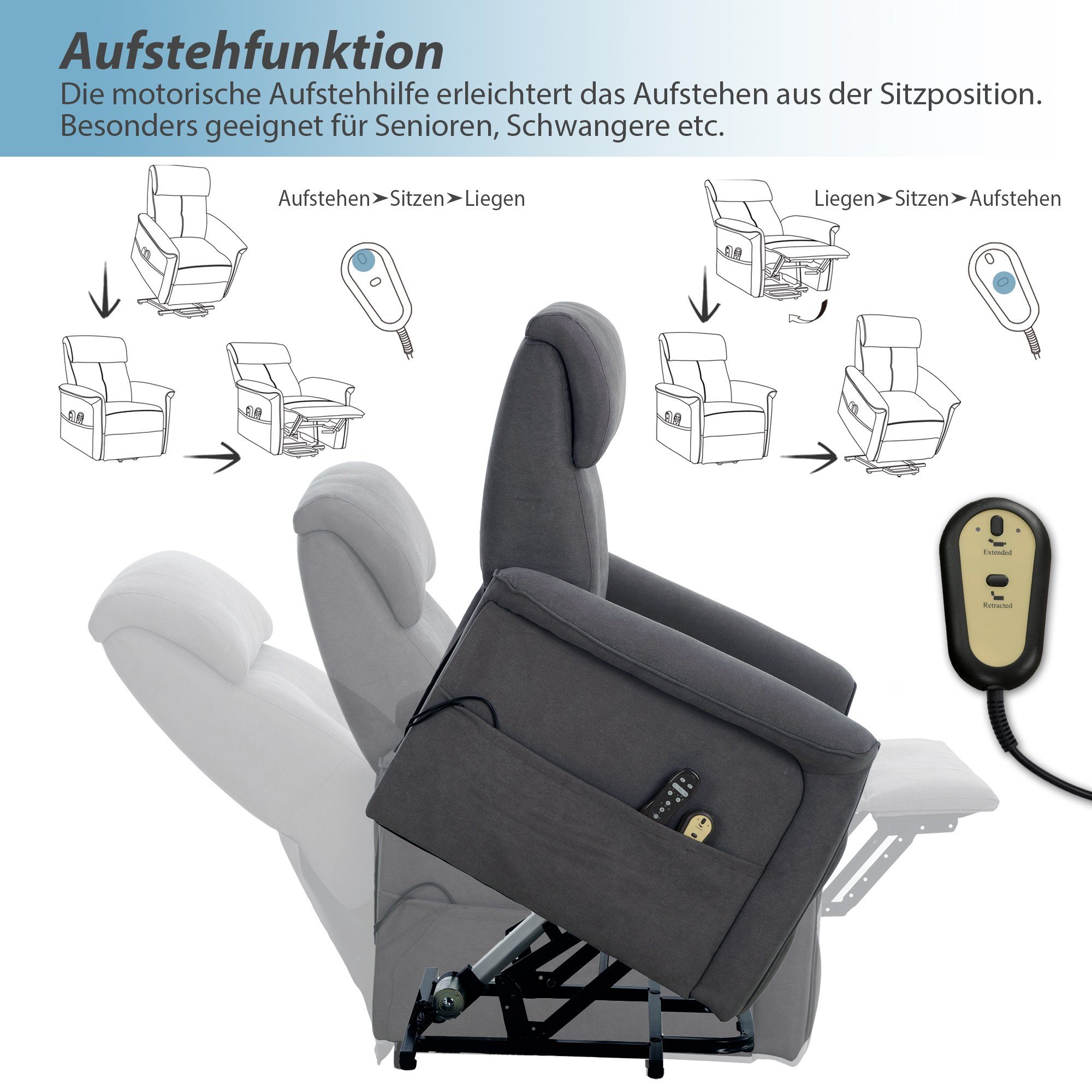 HomeGuru Massagesessel Elektrische Aufstehhilfe,Massagesessel,Liegefunktion,Vibration,Heizung (1-St., Packung), mit Relaxfunktion