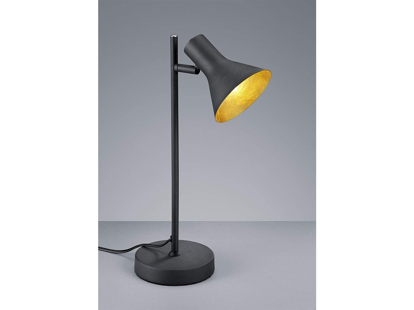 Reality Leuchten LED Nachttischlampe, LED wechselbar, Warmweiß, Vintage Lampenschirm Schwarz Gold Leselampe Schreibtisch Bett, H 39cm