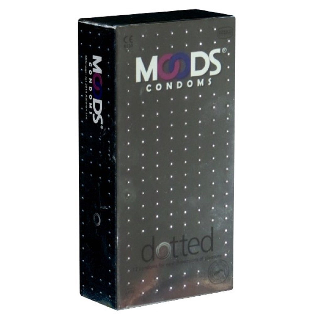 MOODS Condoms Kondome Dotted Condoms für einzigartiges Vergnügen, Packung mit, 12 St., grüne Kondome mit Noppen, Stoß für Stoß dem Orgasmus näher kommen
