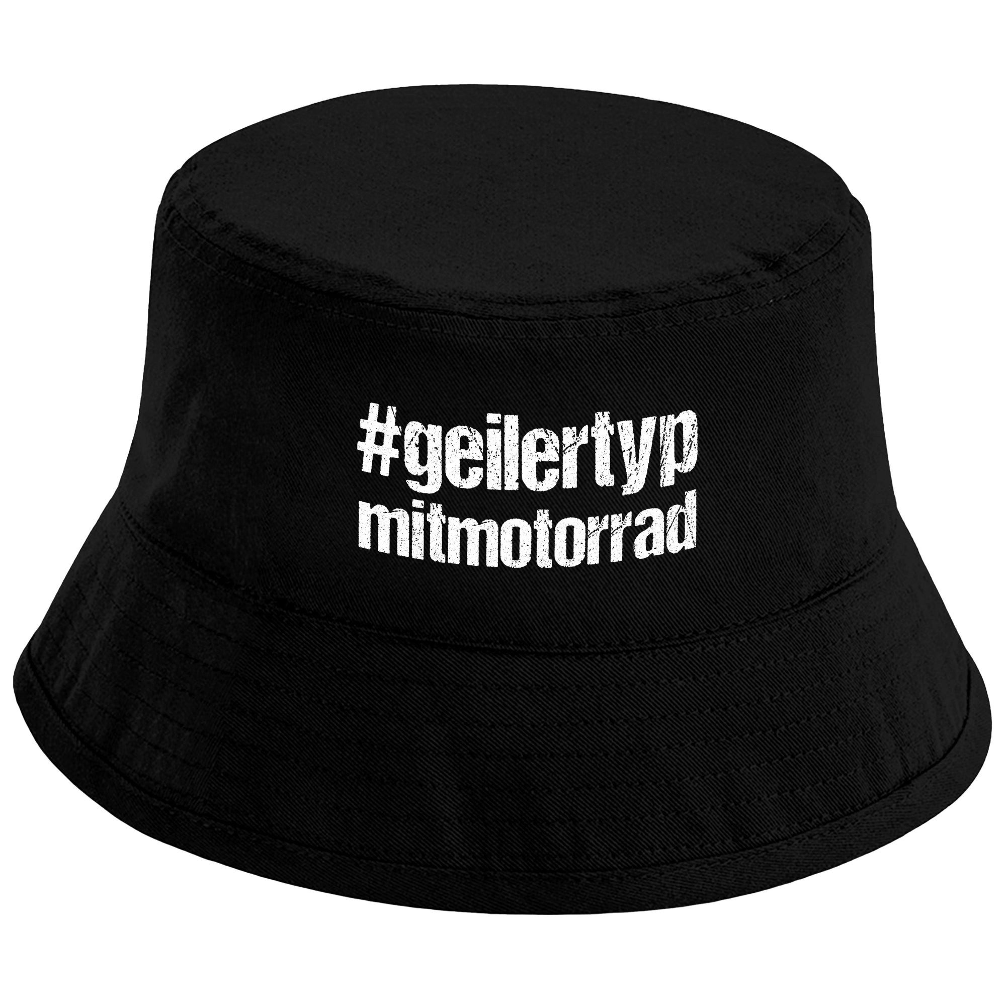 Herzbotschaft Sonnenhut Bucket Hat #geilertypmitmotorrad - Geiler Typ mit Motorrad (Unisex Einheitsgröße, Sommerhut mit Spruch, Festivalhut, Fischerhut) für Damen & Herren