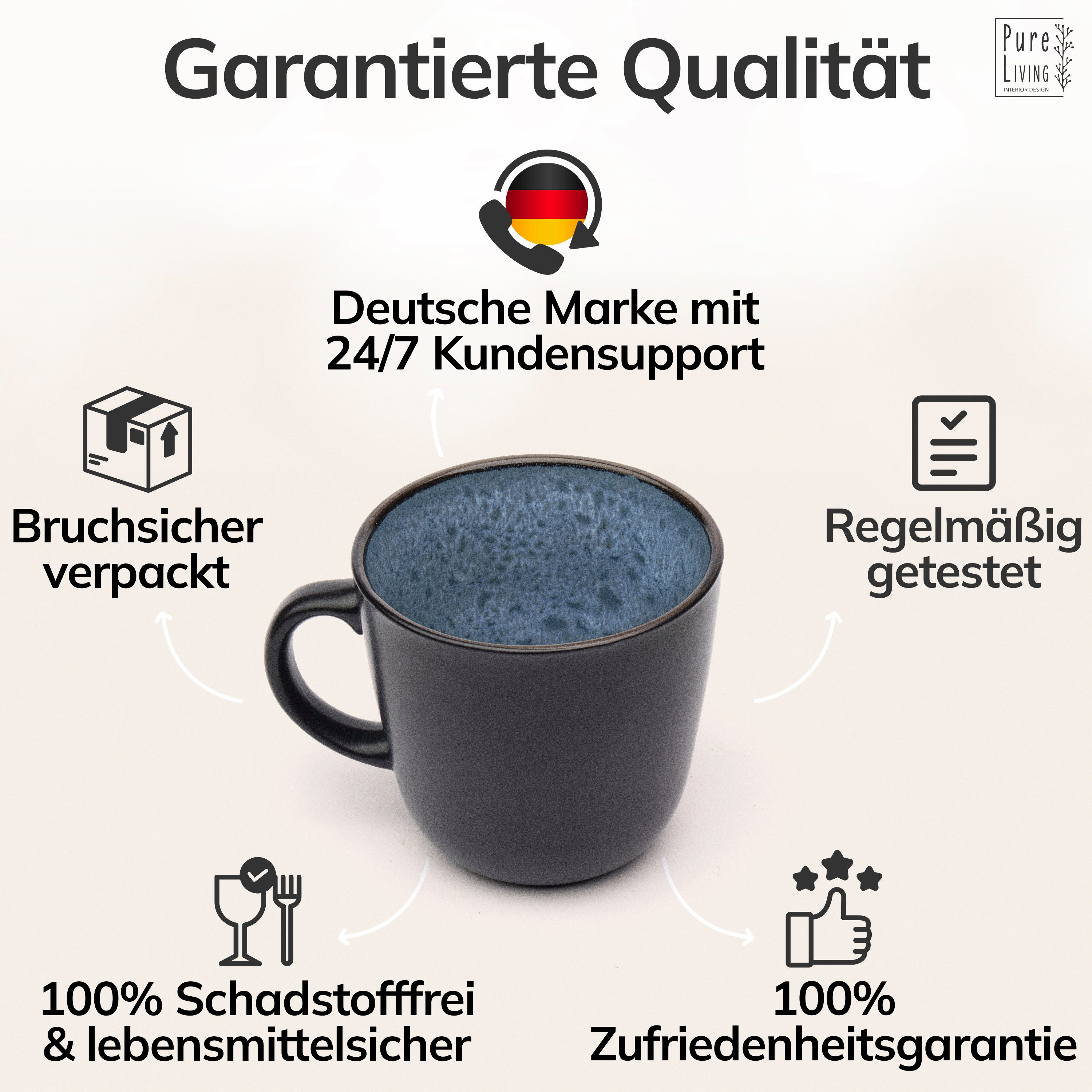 PURE LIVING INTERIOR DESIGN Geschirr-Set Ibiza Becher, 6er-Set, 435 ml, Graublau Steingut (6-tlg), 6 Personen, Steingut – Bild 4 von 5