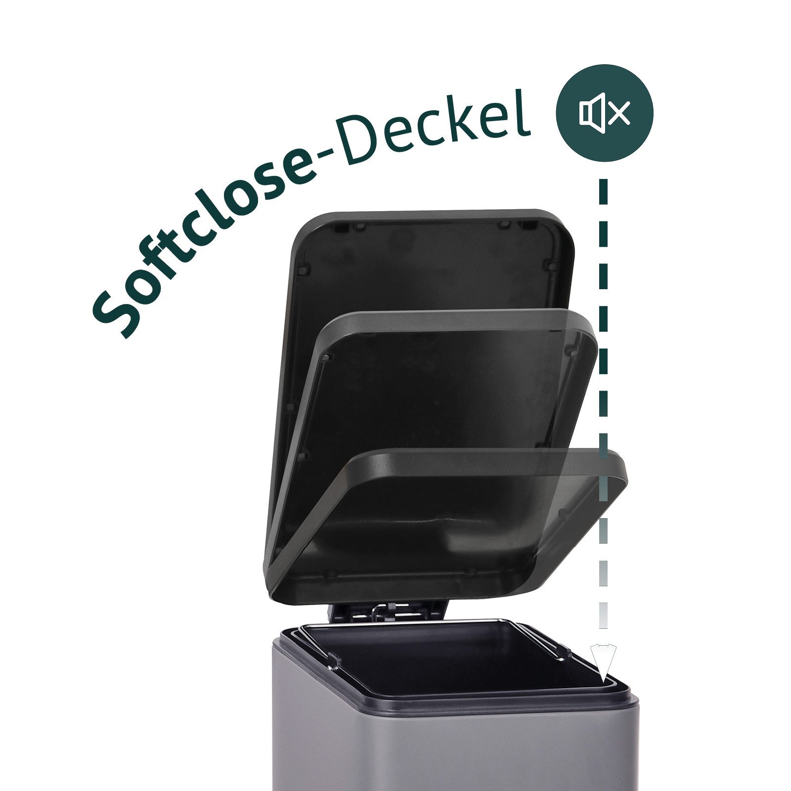 SVITA Mülleimer STM15, Treteimer, Kosmetikeimer, 15L, Stahl pulverbeschichtet, Grau